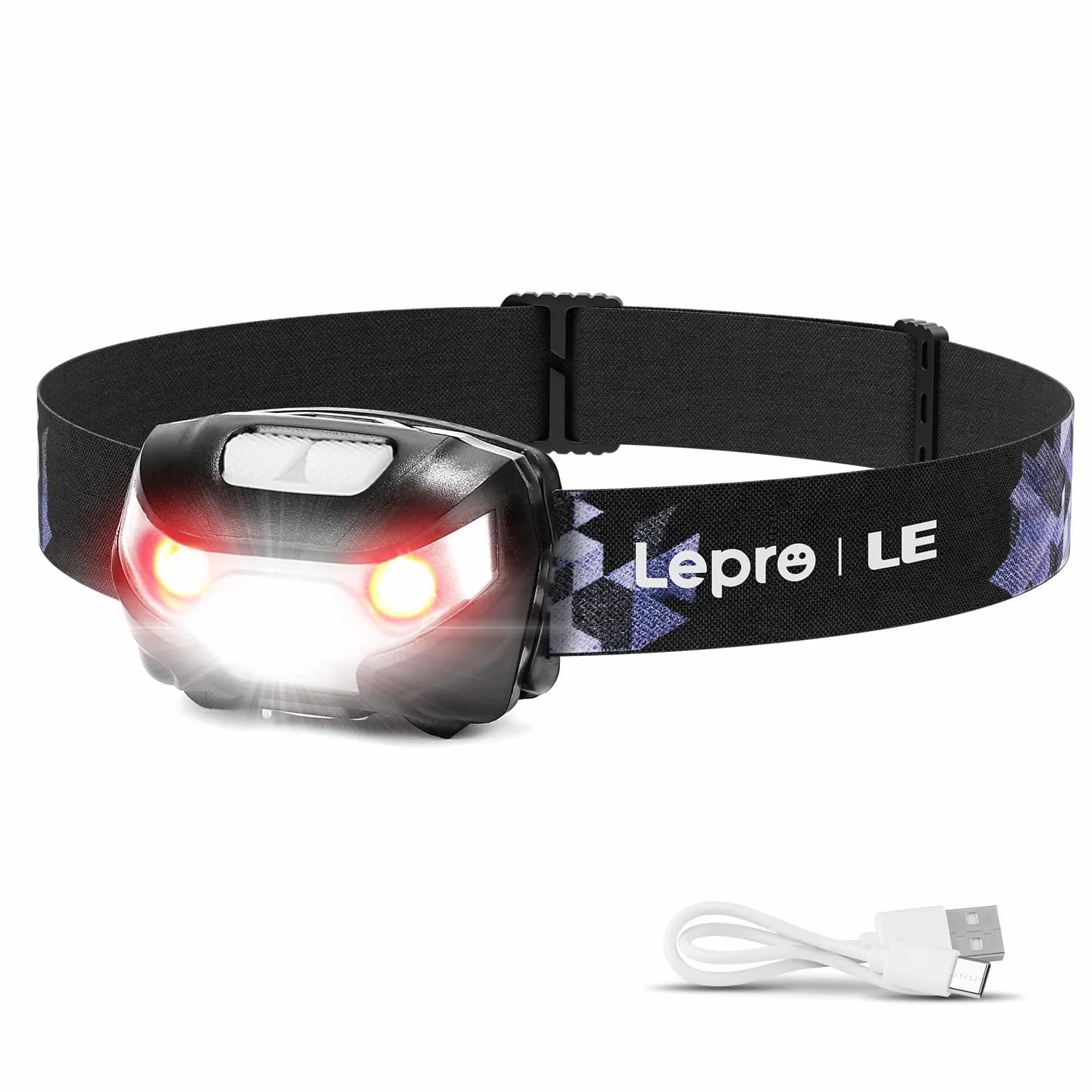 Lepro Frontal LED USB Recargable IPX4 5 Modos Luz Blanco Rojo Pesca Ciclismo Running