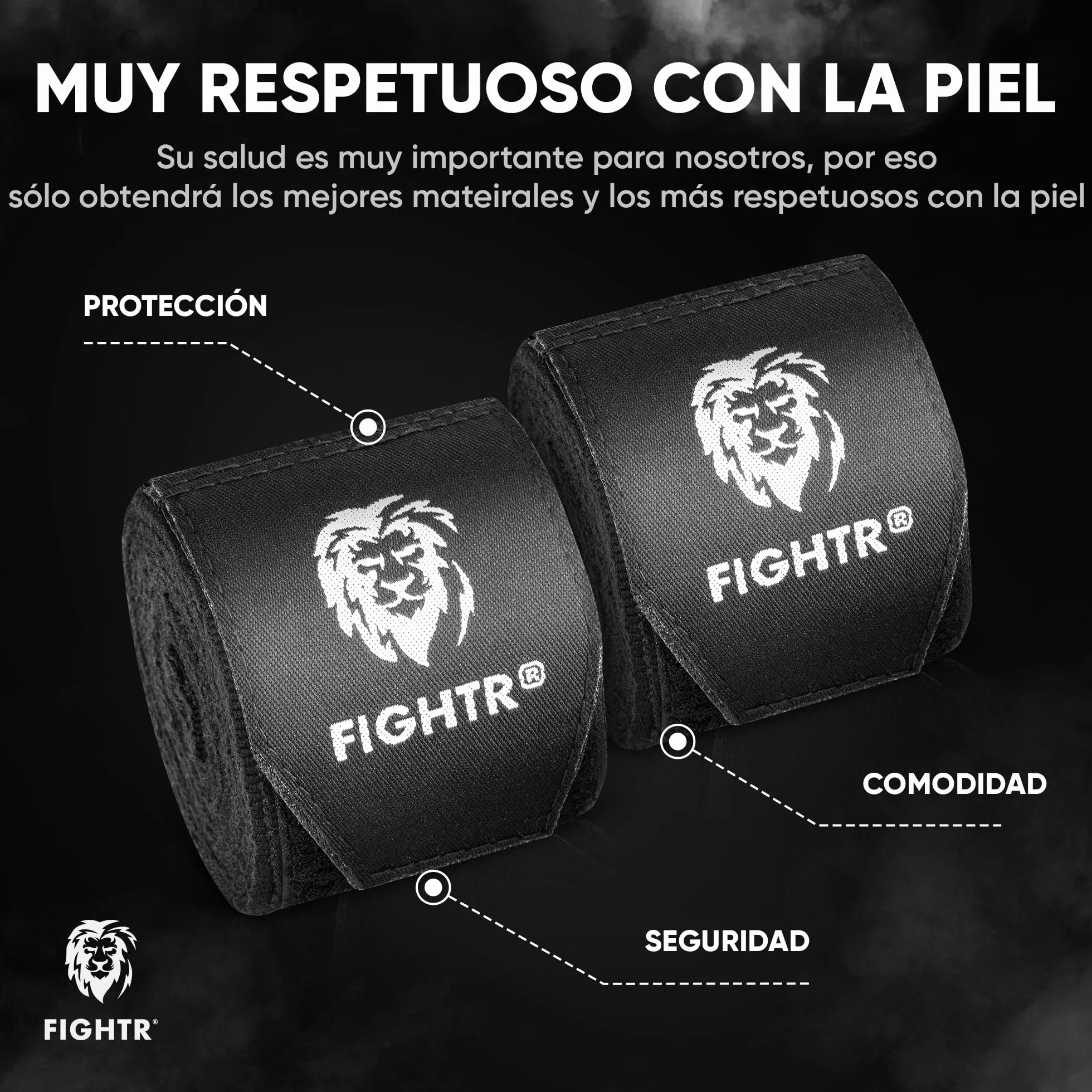 FIGHTR® Premium Cinta de Boxeo 4m Medio elásticos con Lazo para el Pulgar para Boxeo MMA Muay Thai
