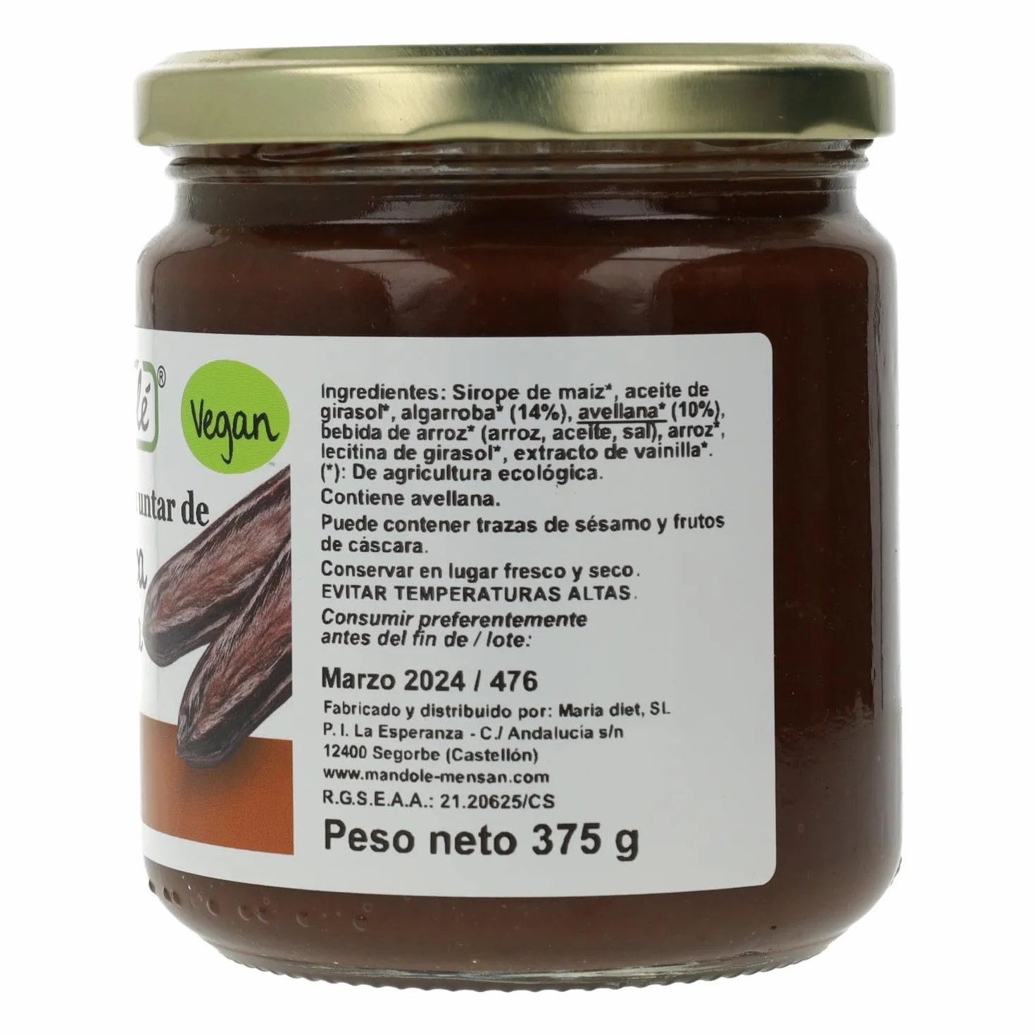 CREMA DE ALGARROBA Y AVELLANA 375gr. BIO