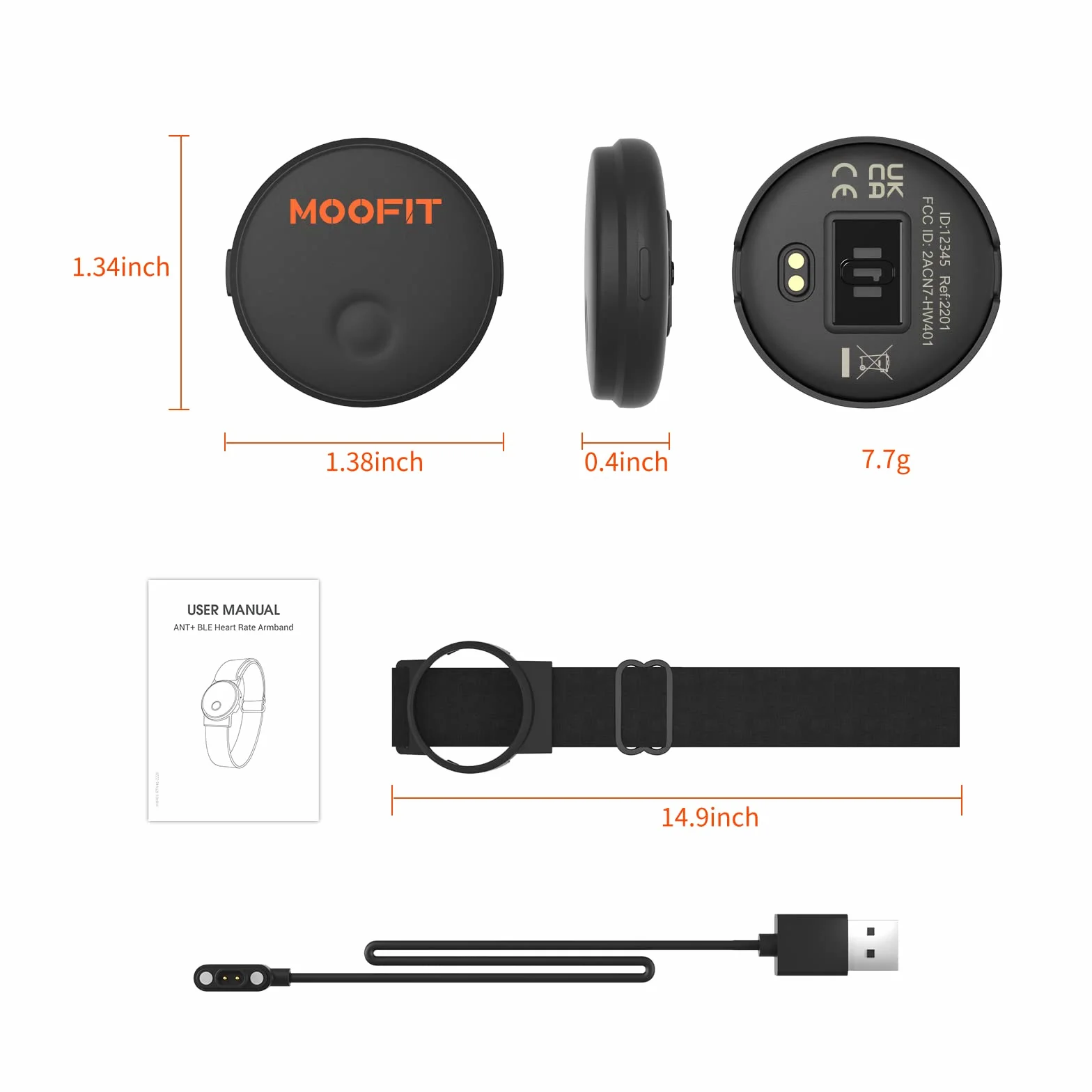 Moofit HW401 Heart Rate Monitor Bracelet Bluetooth Ant+ IP67 Impermeable Rechargeable