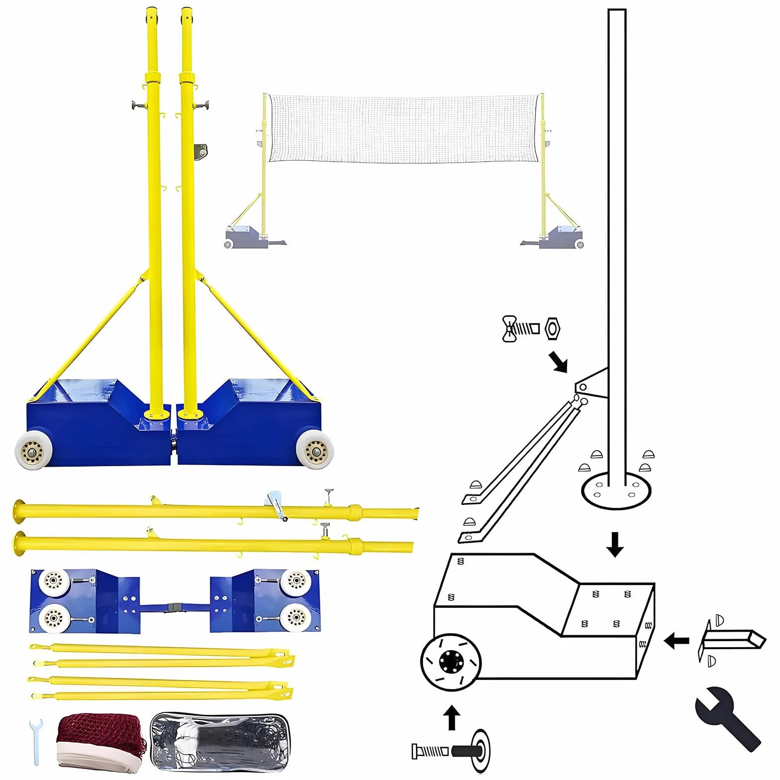 Postes de Red de Voleibol Ajustables 1,55-2,1 M para Patio con Red de Voleibol y Bádminton