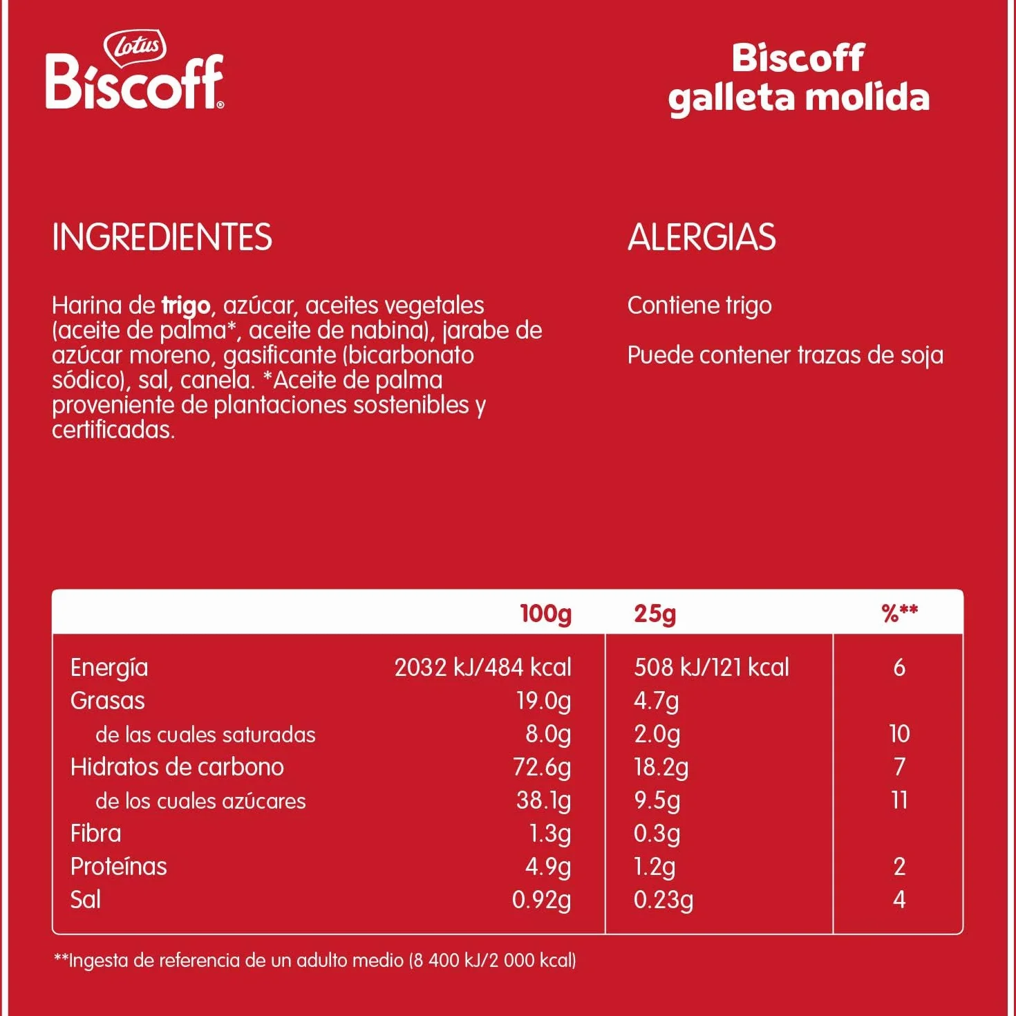 Lotus Biscoff | Galleta Caramelizada Molida | Ingredientes de Origen Natural | Vegano | Sin Colorantes ni Aromas Añadidos | 750g