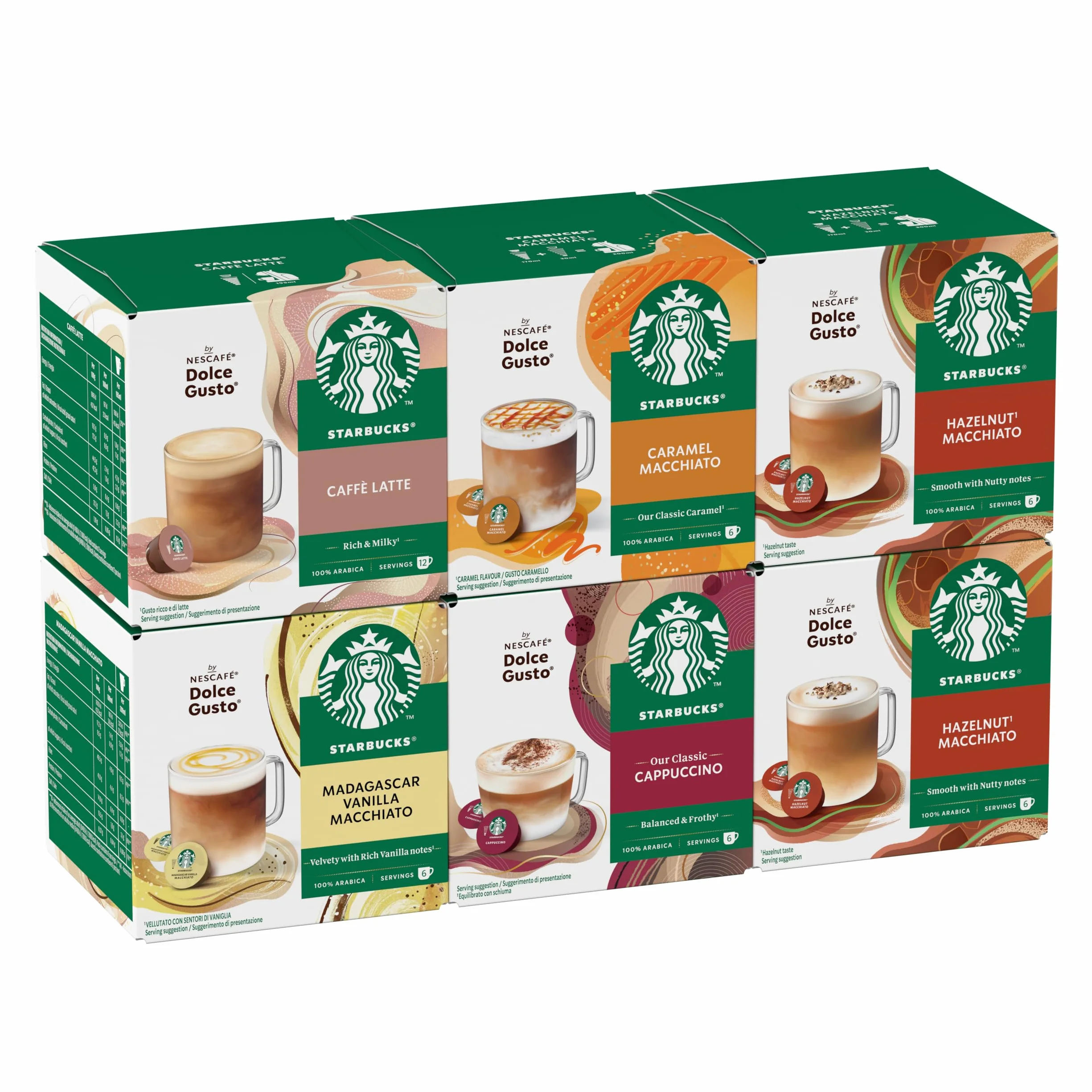 STARBUCKS Paquete Variado White Coffee de Nescafé Dolce Gusto, Cápsulas de Café 6 x 12 (72 Cápsulas) - Exclusivo de Amazon