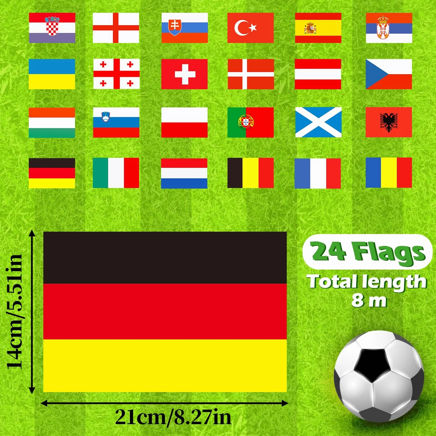 Banderines Euro 2024 Banderas de 24 países 26 pies Decoraciones para fiestas de Eurovisión 14 x 21 cm