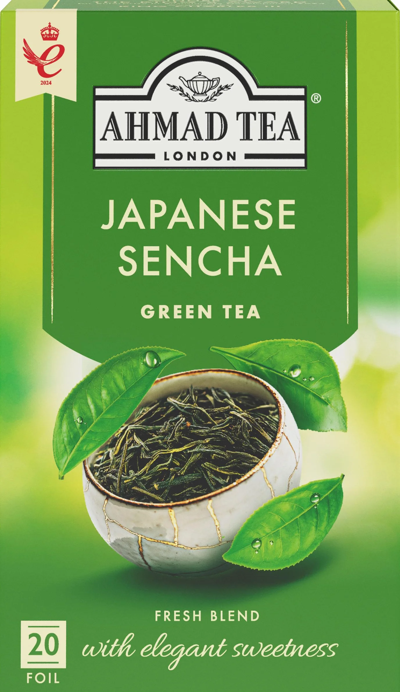 Ahmad Tea Japanese Sencha - Te verde con hojas tradicionales - Bolsitas de te selladas individualmente con 1,8 g de te por porcion - 20 bolsitas de te (paquete de 1)