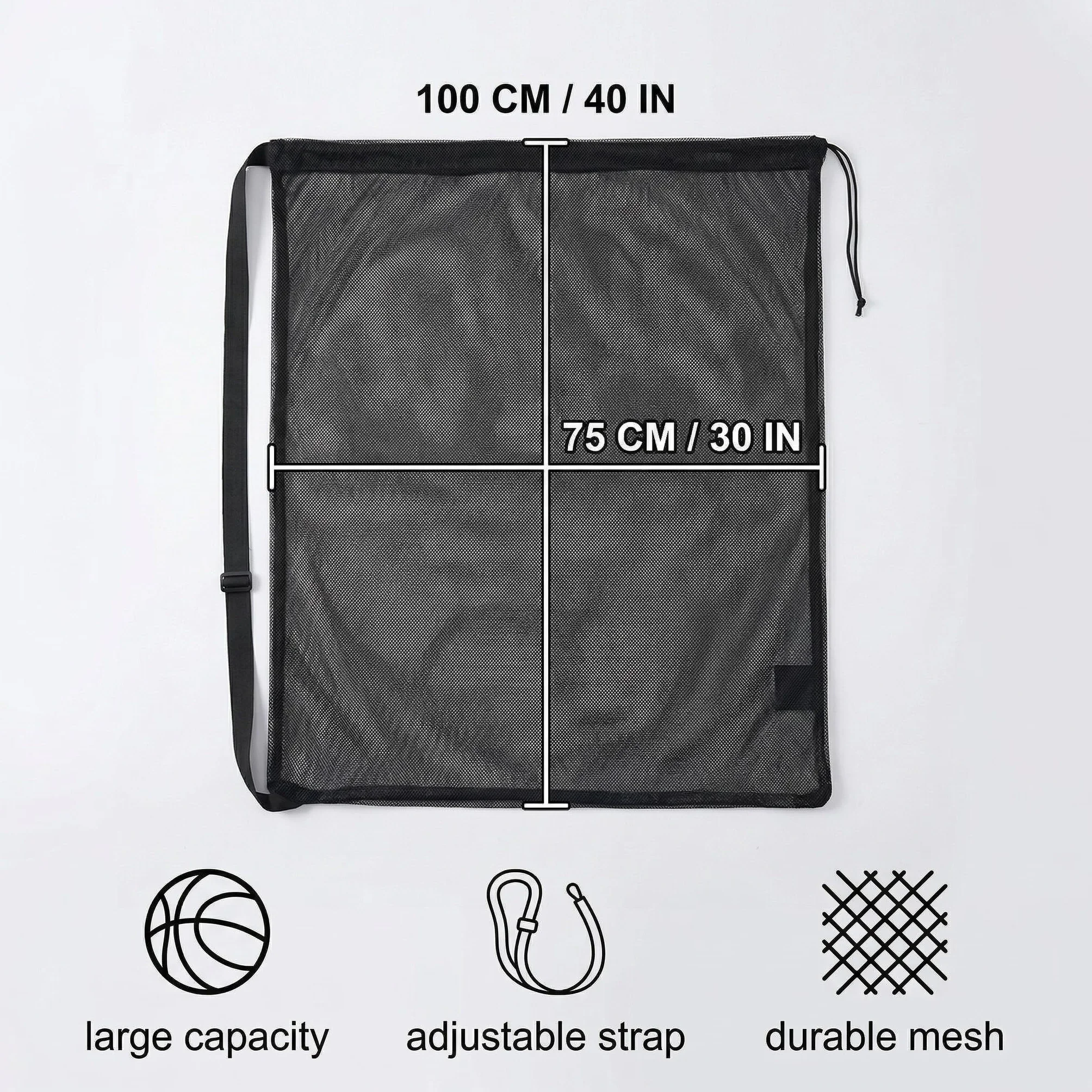 Bolsa de Malla para Balones de Fútbol Grande 30x40 pulgadas 75x100 cm con Cordón y Correa de Hombro