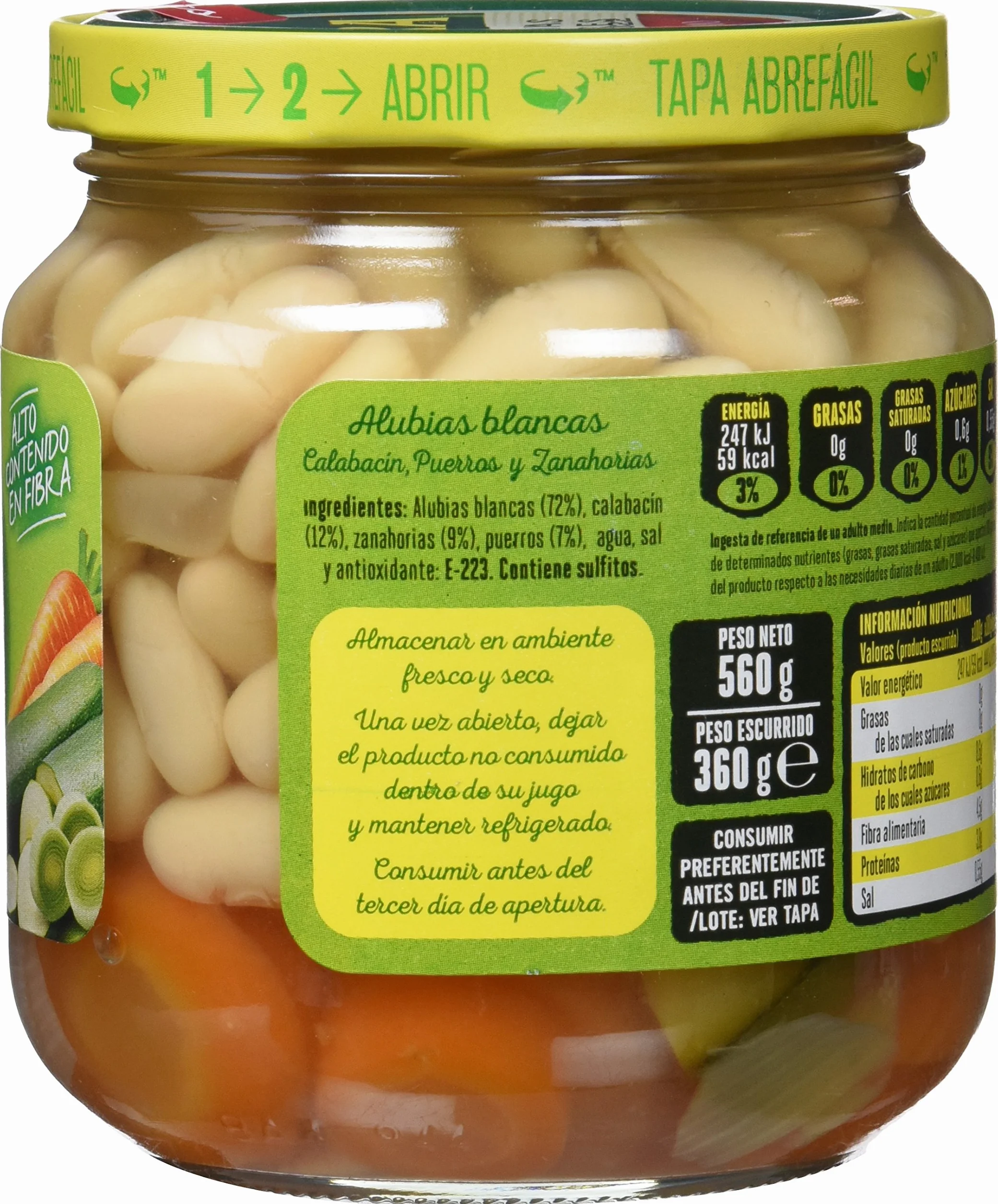 Gvtarra Tus Primeros Alubia Blanca, Puerro, Calabacín y Zanahoria. Legumbre - Paquete de 6 x 360 gr - Total: 2160 gr
