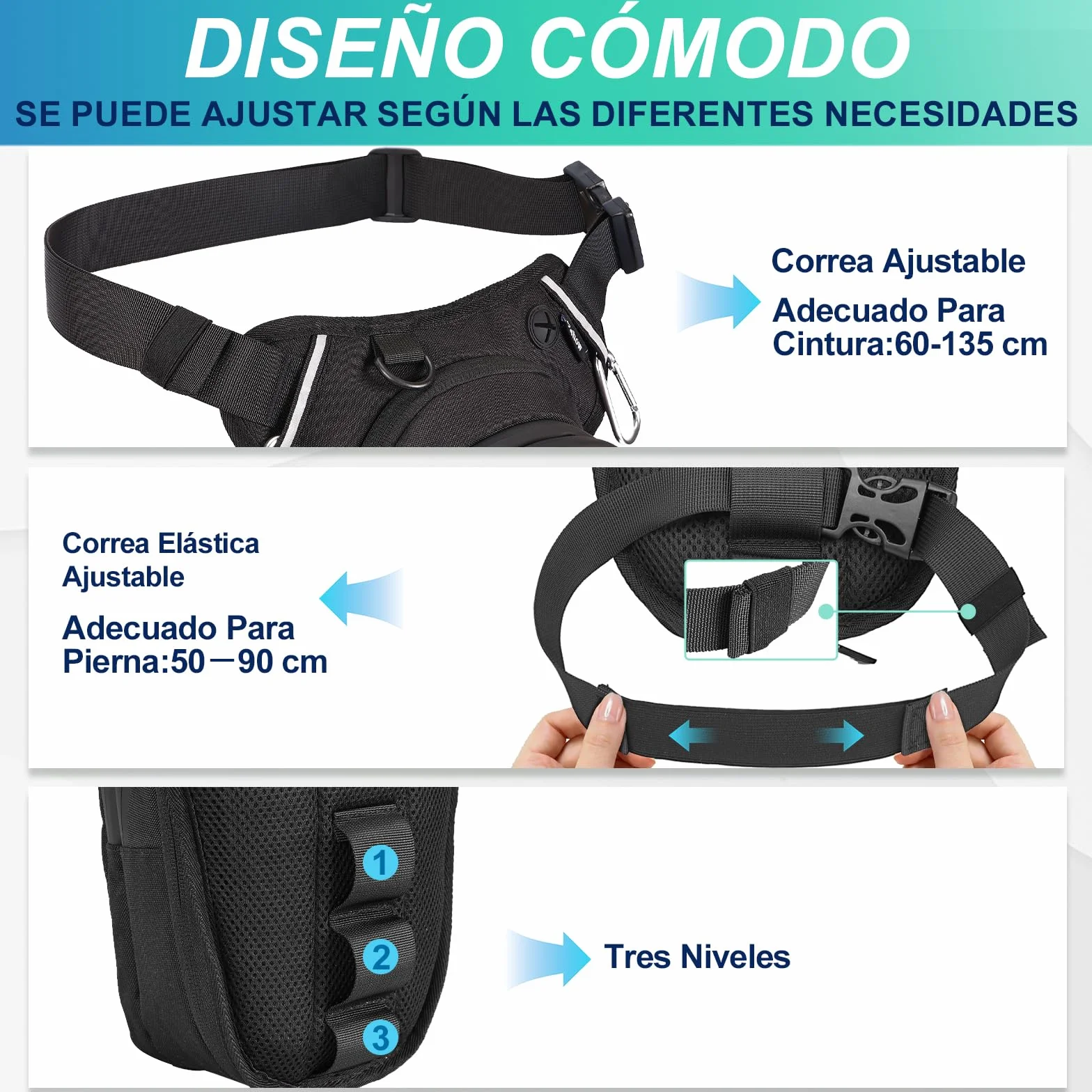 Eshow Pernera Moto Ampliable Bolsa Pierna Ajustable Tira Reflectante Viajes Senderismo Ciclismo Negro