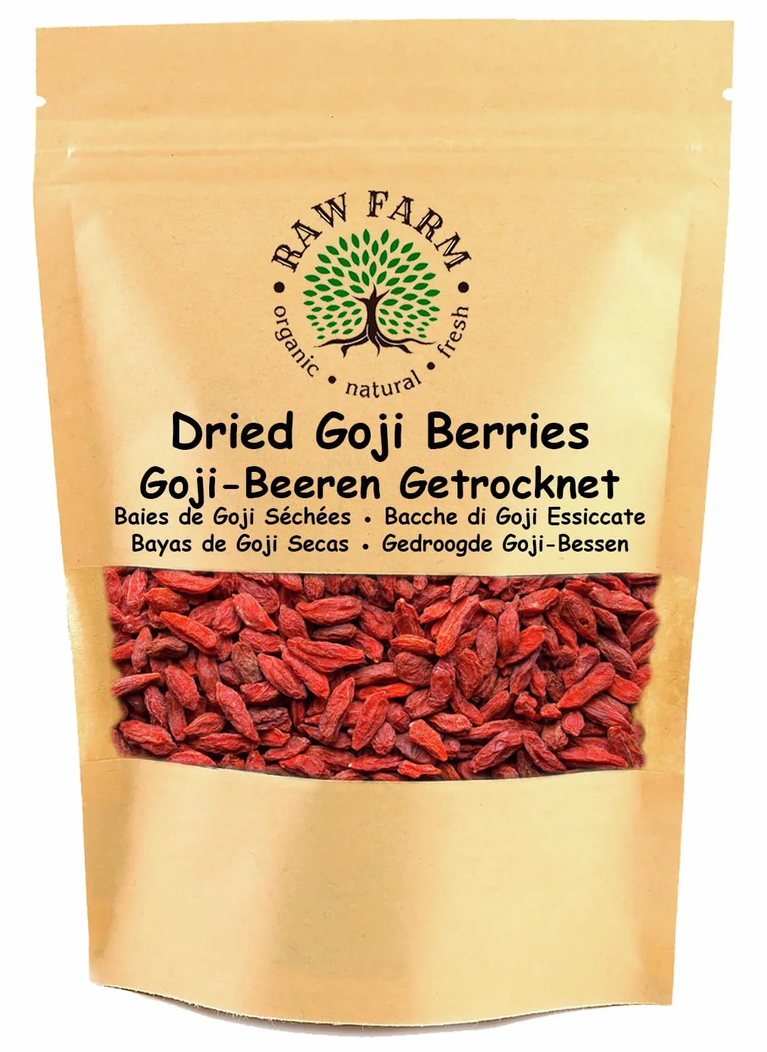 Raw Farm - Bayas de Goji Enteras - 1kg - Secadas al Sol, Libres de Aditivos