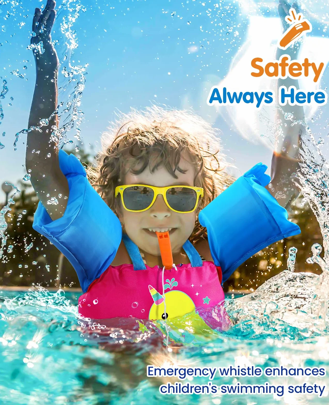 HeySplash Chaleco de Natación para Niños con Correa Ajustable, Flotador de Piscina 13-30/22-44lbs
