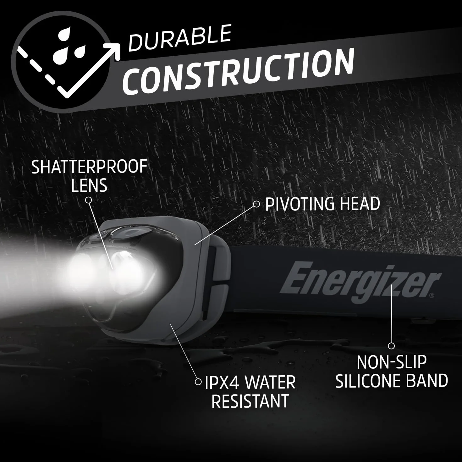 Energizer Vision HD+ Linterna Frontal LED 360 Lumen IPX4 Negro Medianoche, Ajustable, Pilas Incluidas