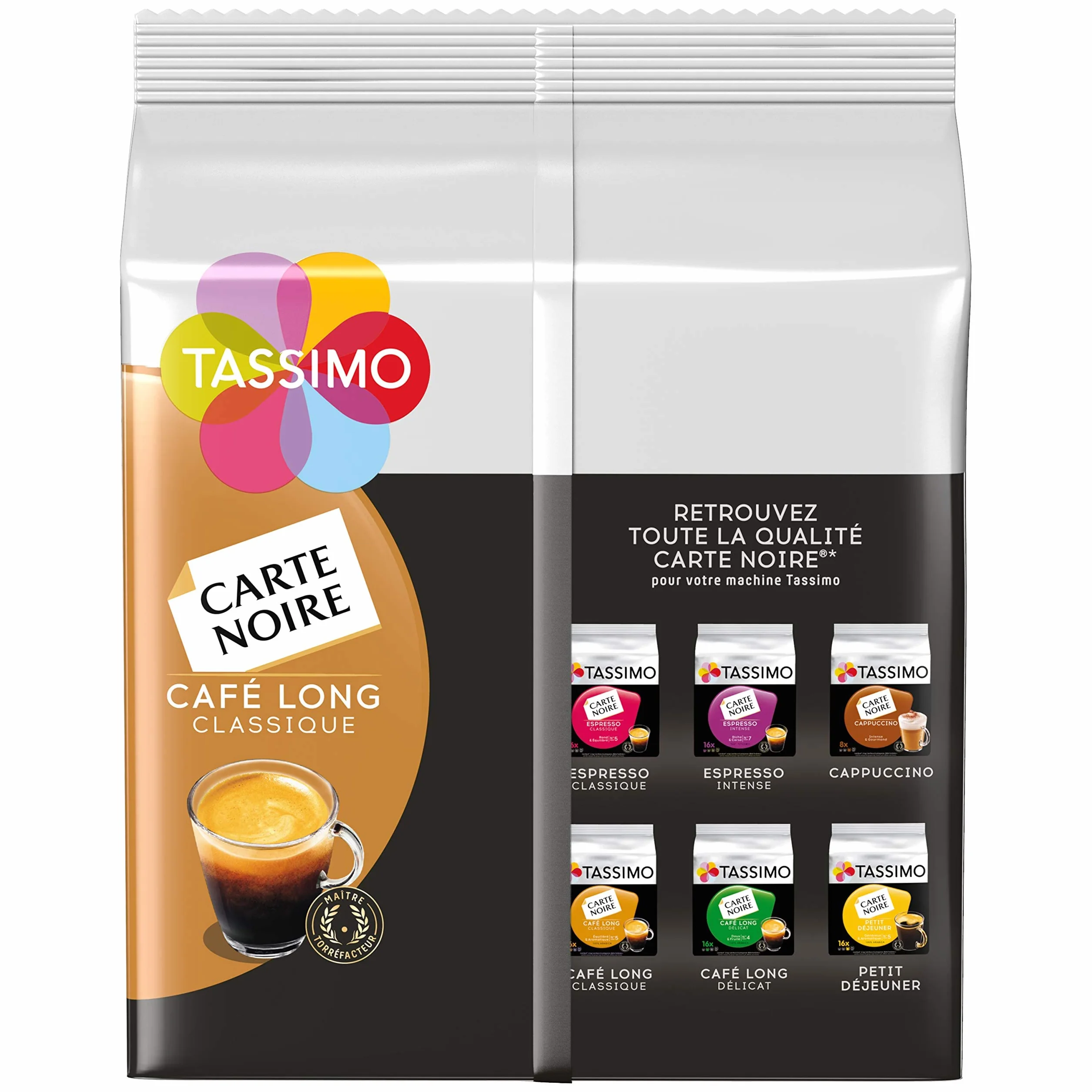 Tassimo Café Dosettes – 80 tarjetas negras largas clásicas (lote de 5 x 16 bebidas)