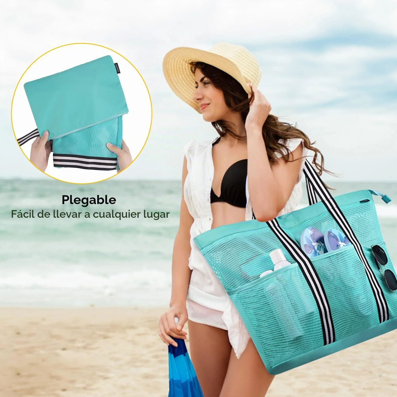 GAGAKU Bolsa de playa XXL/3XL impermeable con compartimento frigorífico plegable