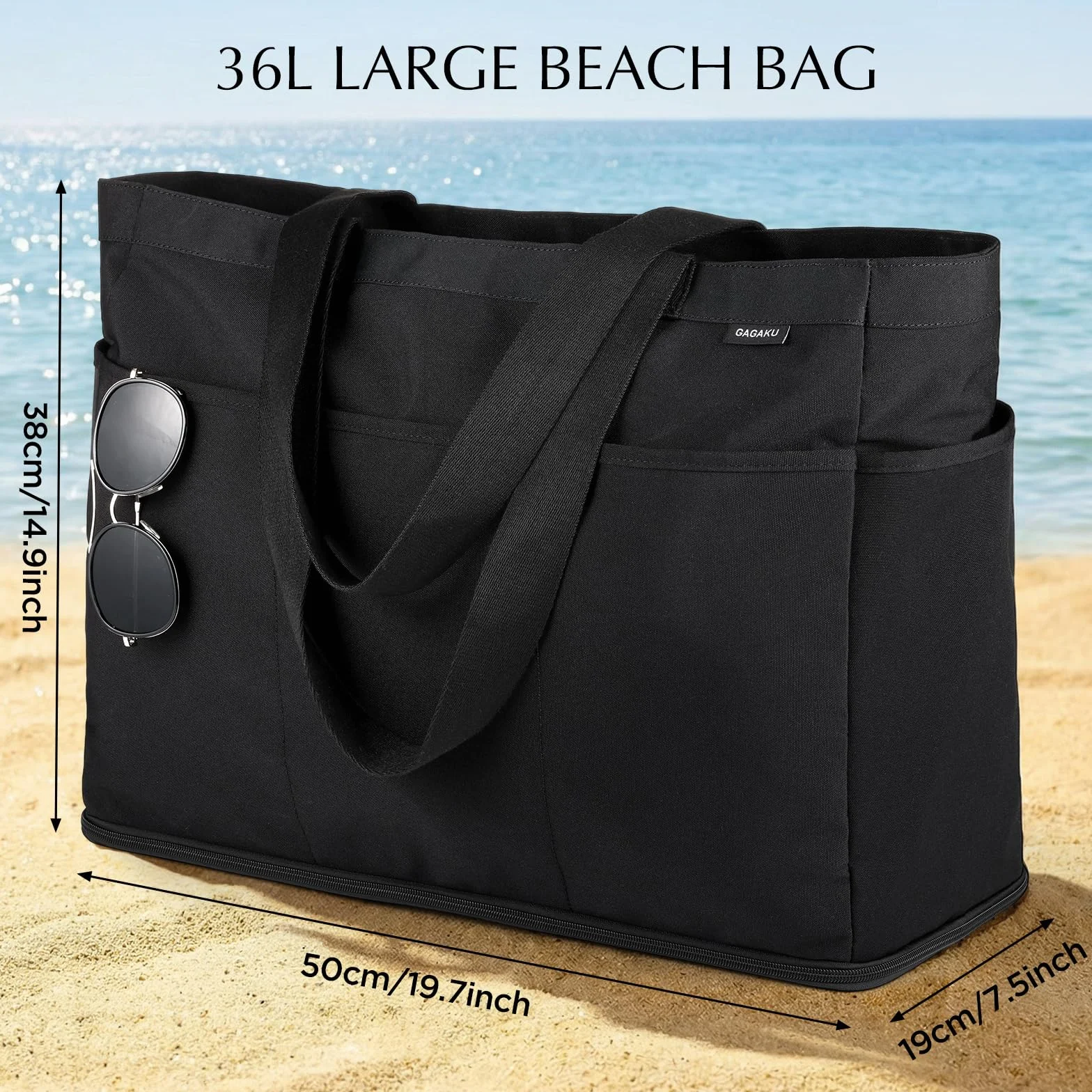 GAGAKU Bolsa de playa XXL impermeable con compartimento frigorífico plegable 50x38x19 cm azul