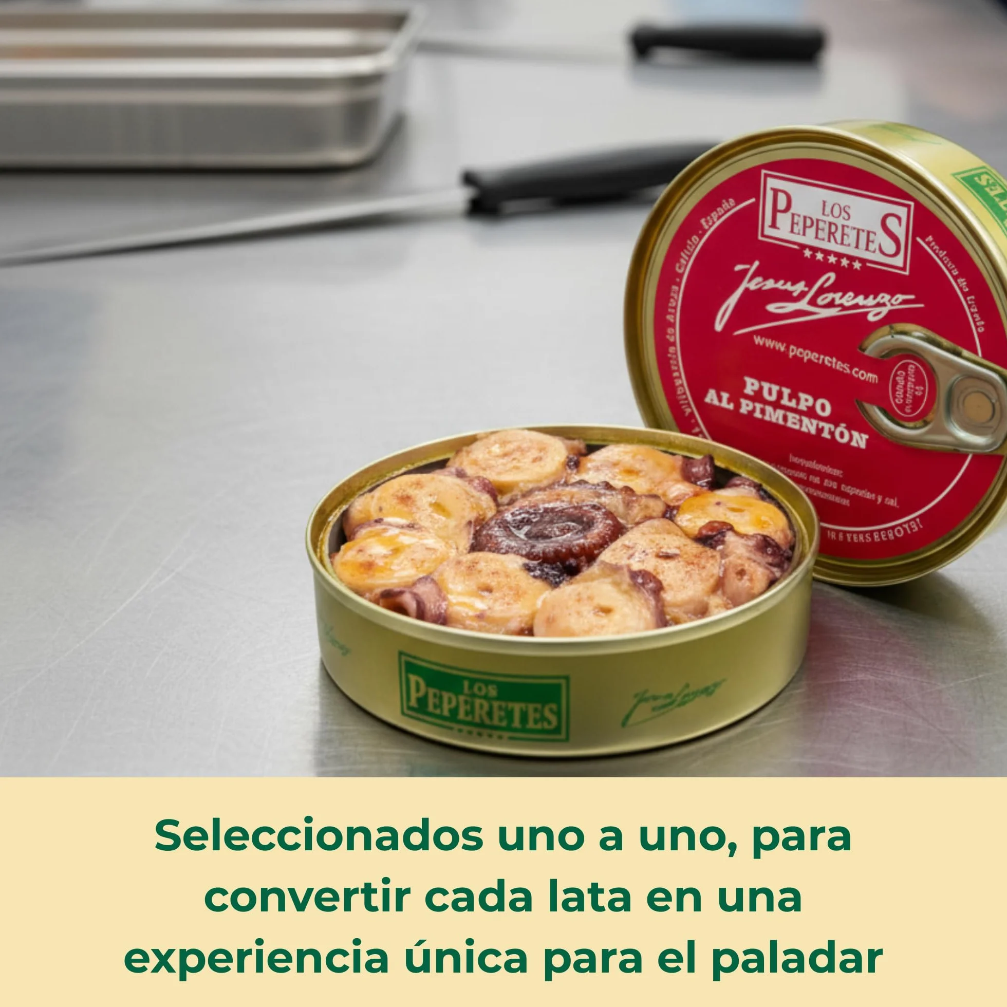 LOS PEPERETES x3 Lata Pulpo al Pimentón 120 g | Marisco Gallego Gourmet | Conserva Artesanal con Aceite de Oliva y Pimentón | Pulpo a la Gallega del Atlántico | Sabor Tradicional de Galicia