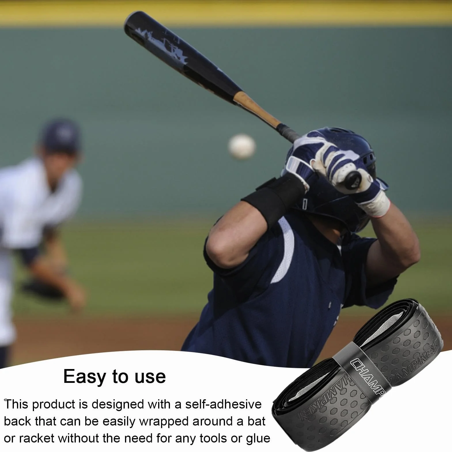 Cinta de agarre para bate de béisbol, antideslizante, 1 m, precortada, sensación seca