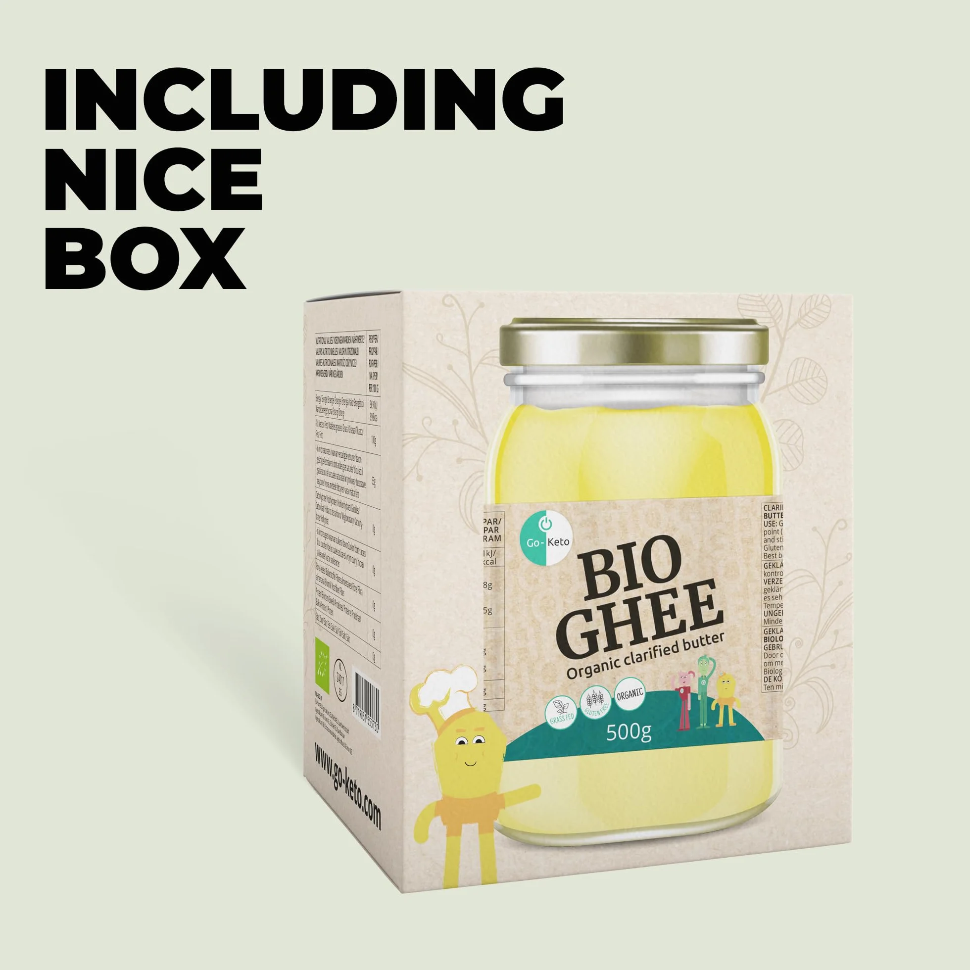 Go-Keto BIO Ghee, 500g | Mantequilla 100% clarificada, certificada BIO, Ayurveda | perfecto para la dieta cetogénica | ideal para hornear y asar | Sin lactosa, sin gluten, bajo en carbohidratos