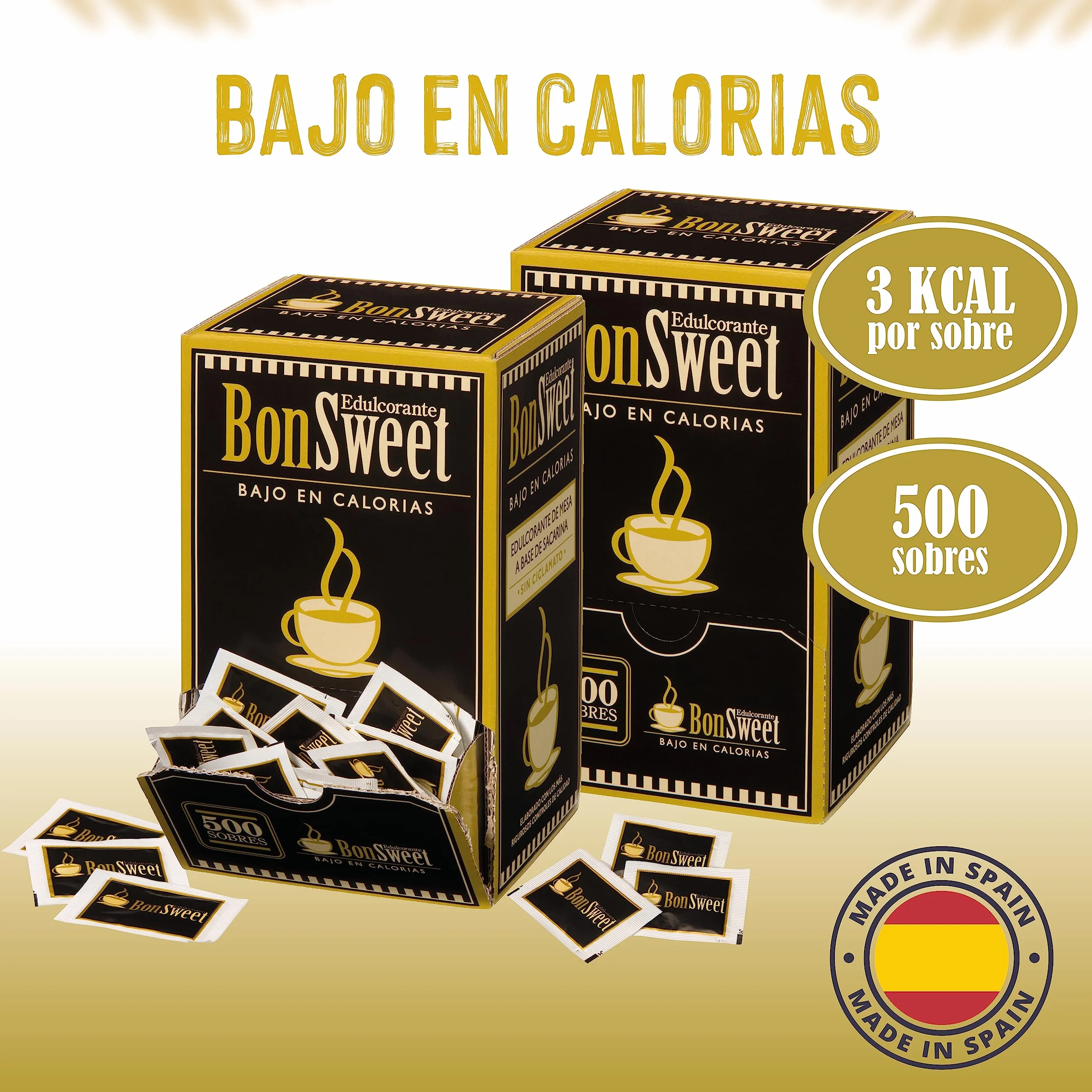 Castello since 1907 Edulcorante Bonsweet Sacarina Sin Ciclamato 500 Sobres | Monodosis | 1 sobre = 0.8g Azúcar | Bajo en Calorías | Ideal Café, Hostelería y Oficina - 400g