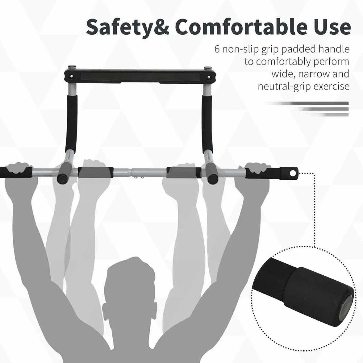 HOMCOM Pull-Up Bar Doorway Home Fitness Horizontal Bar Indoor Gym Upper Body Workout Grey