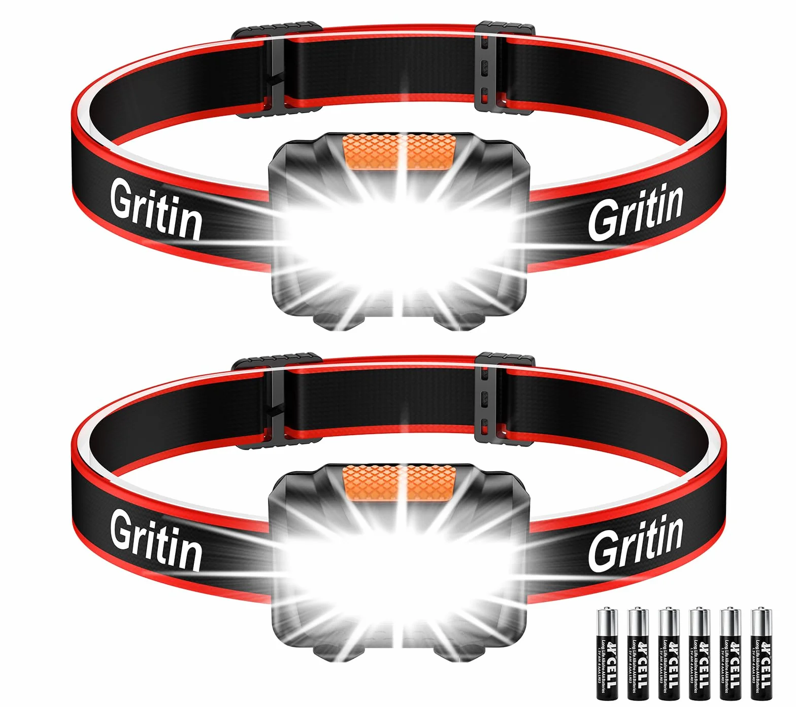 Gritin Linterna Frontal LED 2 Pack COB Super Brillante Impermeable para Correr Acampar
