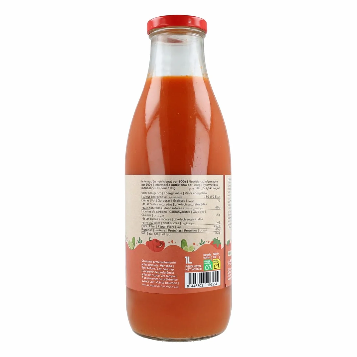 PLANETA HUERTO Pack 6x Gazpacho Tradicional Ecológico 1L – Gazpacho andaluz con AOVE bajo en calorías