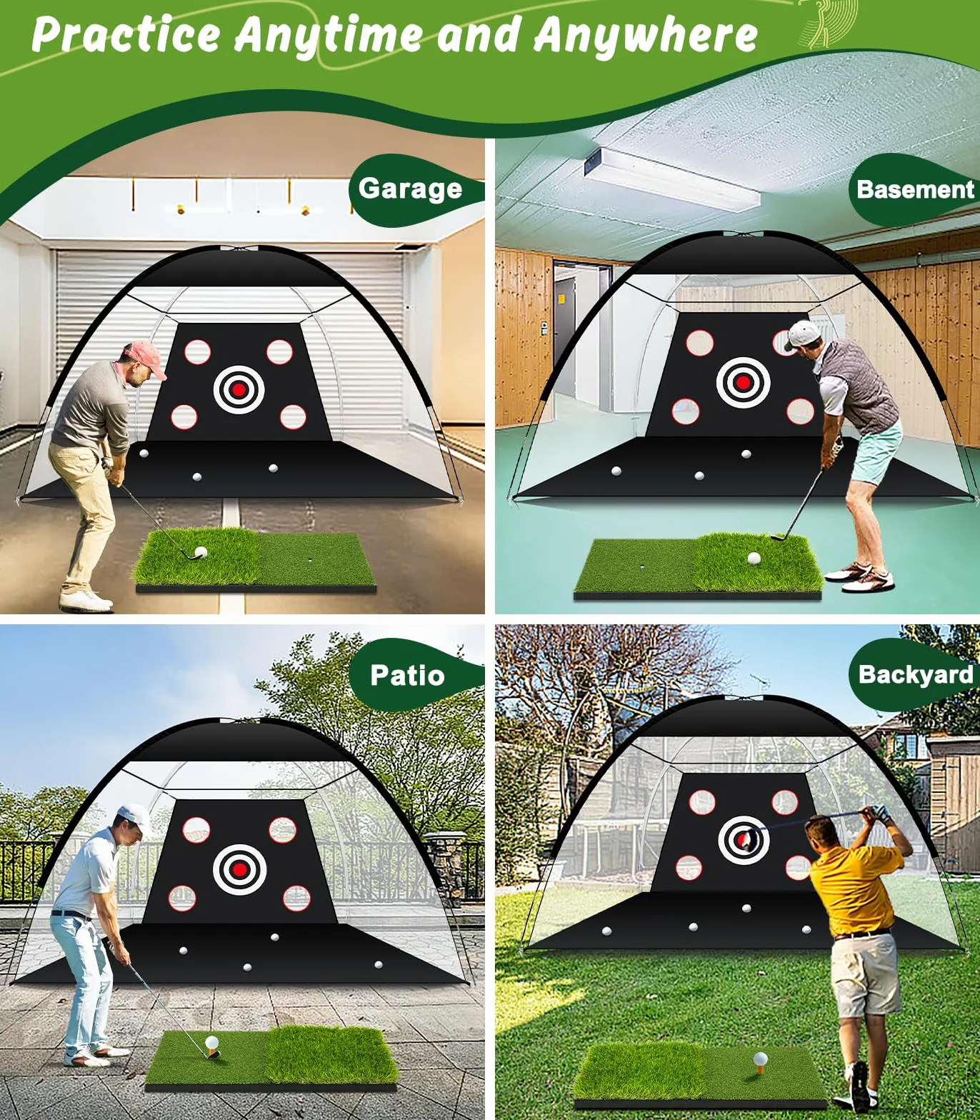 Red de Golf 10x7 pies para Patio Trasero con Alfombrilla de Doble Césped y Golpeo Todo en 1