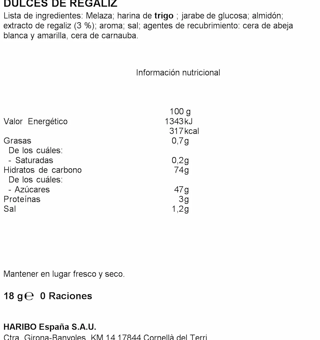 HARIBO Regaliz Oro 75u