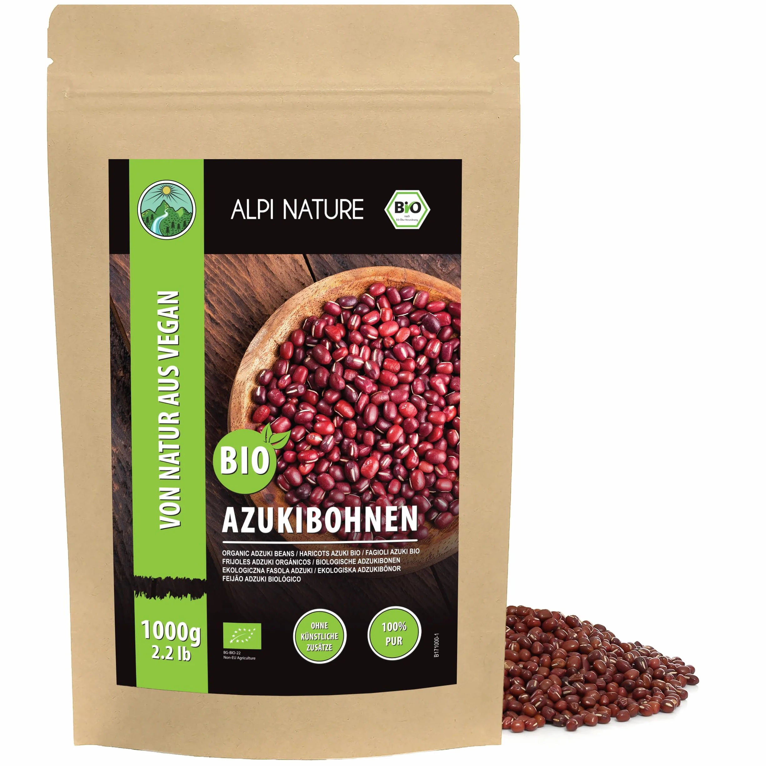 Alpi Nature Frijoles Azuki Orgánicos 1kg, Frijoles Rojos Adzuki Enteros, Legumbres sin Gluten