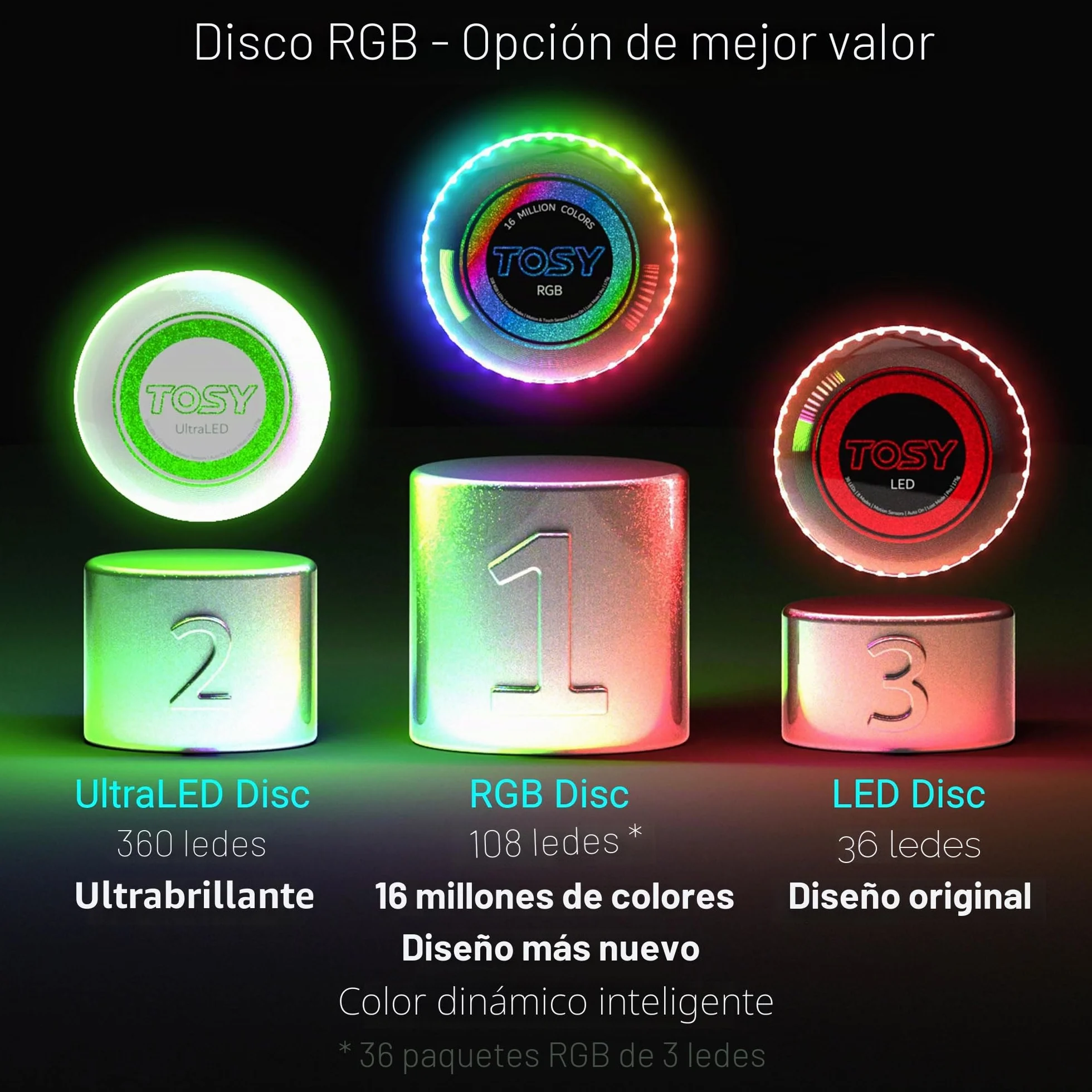 TOSY Flying Disc RGB LED 16 Colores Brillante Recargable Frisbee 175g