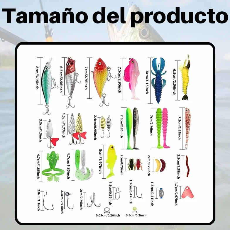 Kit de Señuelos de Pesca 133 Piezas, Set de Cebos Artificiales con Caja, Señuelos para Spinning, Río y Mar