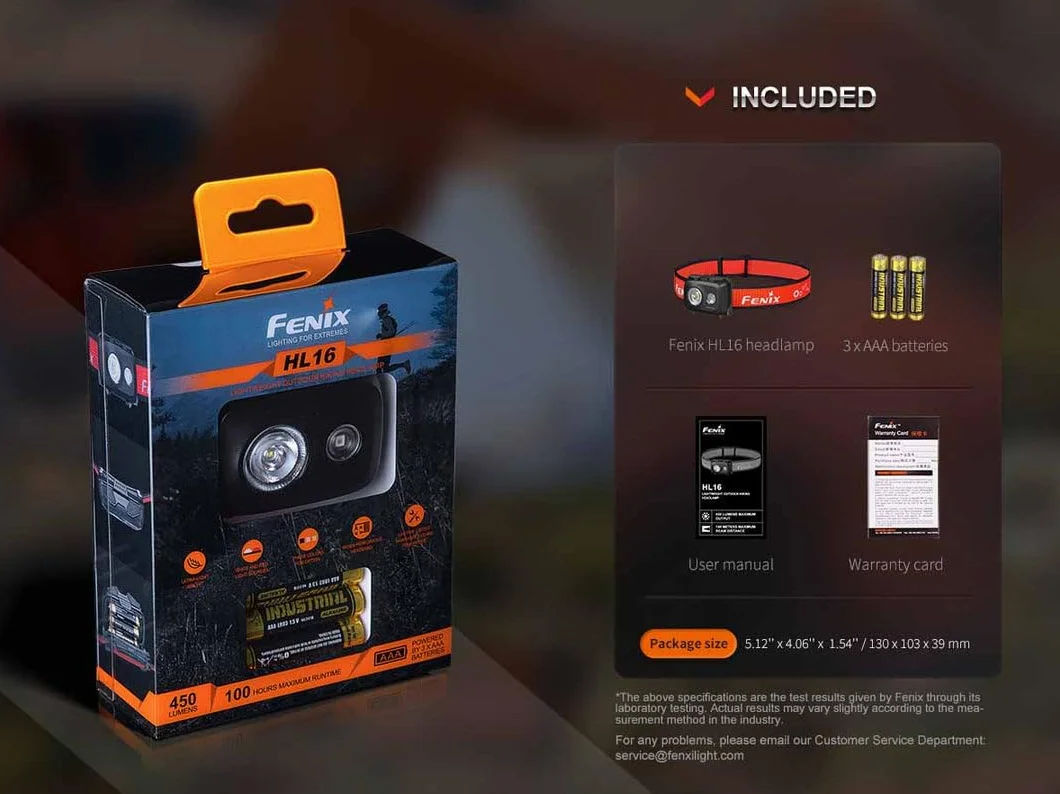 Fenix HL16 Linterna frontal 450 lúmenes 104 m 100 horas IP66