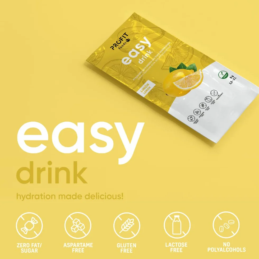 PROFIT - Easy Drink Limón - Bebida instantánea con saborizante natural sin azúcares sabor Limón - Ideal para hidratarte y disfrutar de un refresco bajo en calorías - 15 sobres de 9 gramos