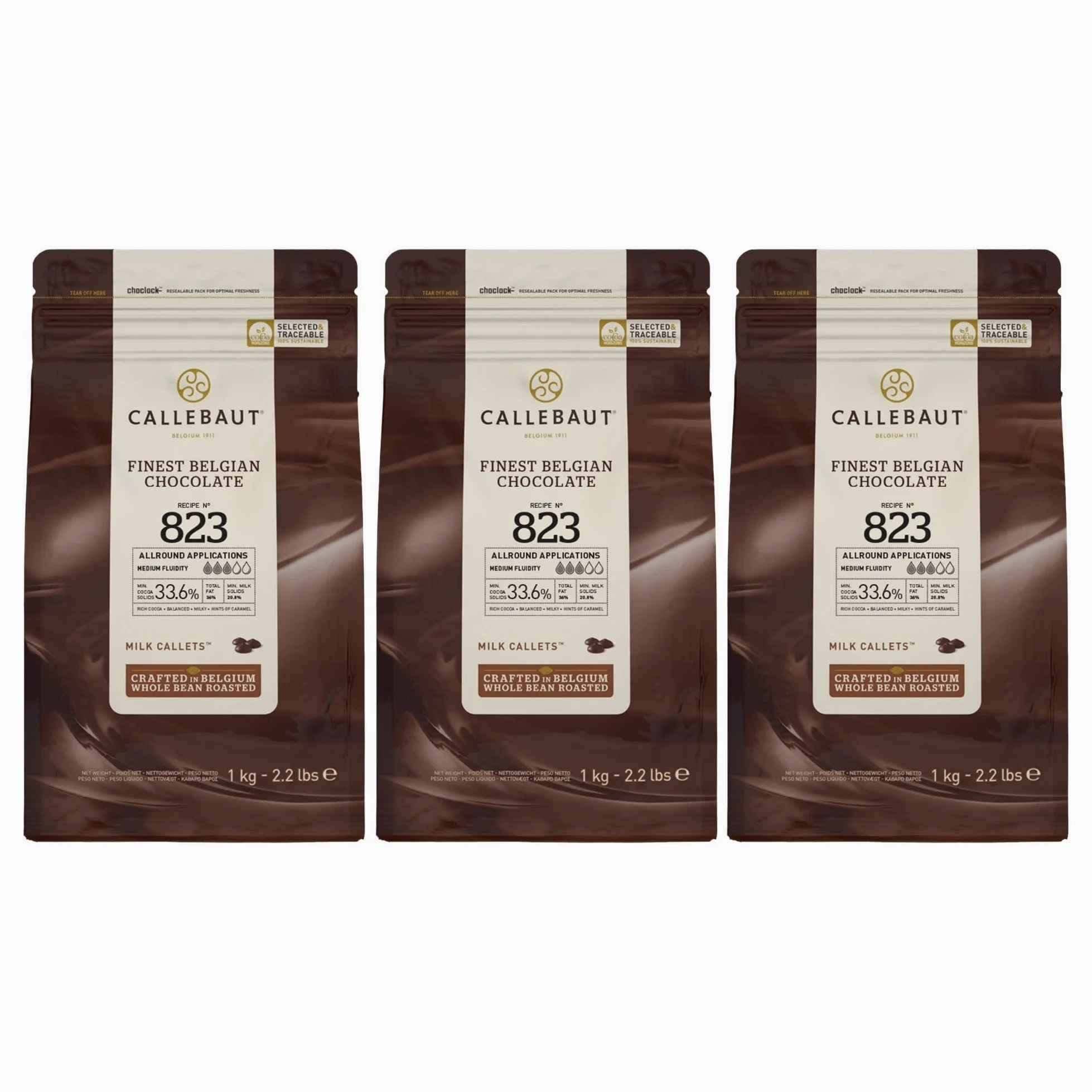 Callebaut 33,6% pepitas de Chocolate con Leche (callets) - Lote de 3 x 1kg