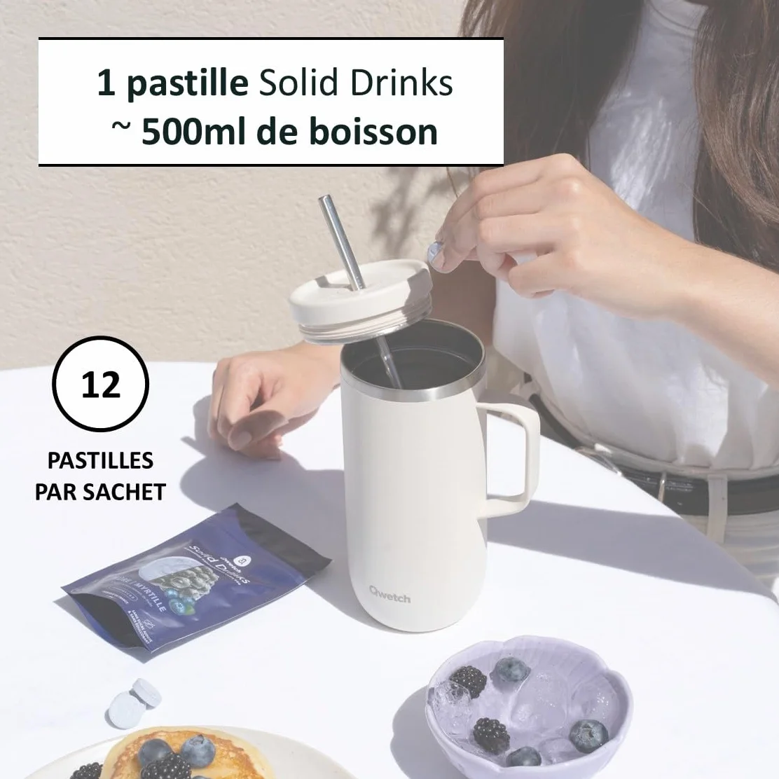 Qwetch – Solid Drinks – Moras y arándanos – Vitaminas C & B – 12 pastillas