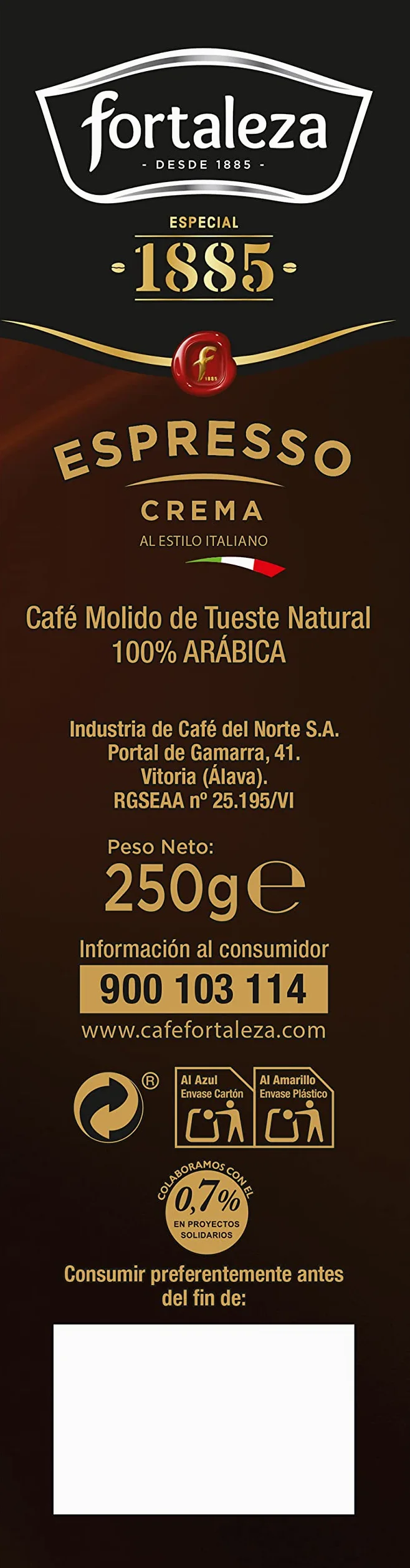 CAFÉ FORTALEZA Café Molido Espresso Natural Intensidad Media 100% Arábica - Pack 8 unidades Total 2 Kg