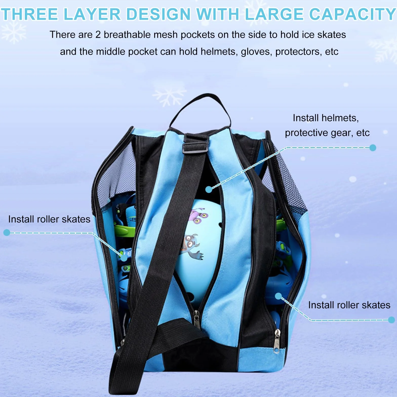 Patines Mochila 38cm Niña Correa Ajustable Impermeable 3 Compartimentos