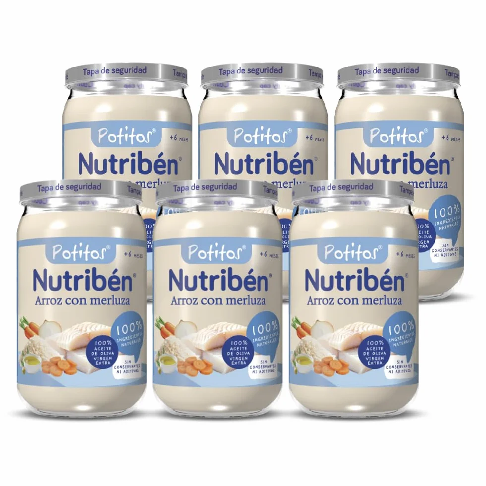 Nutribén Potitos Suprema De Merluza con Arroz, Desde los 6 Meses, Pack 6 x 235 gr