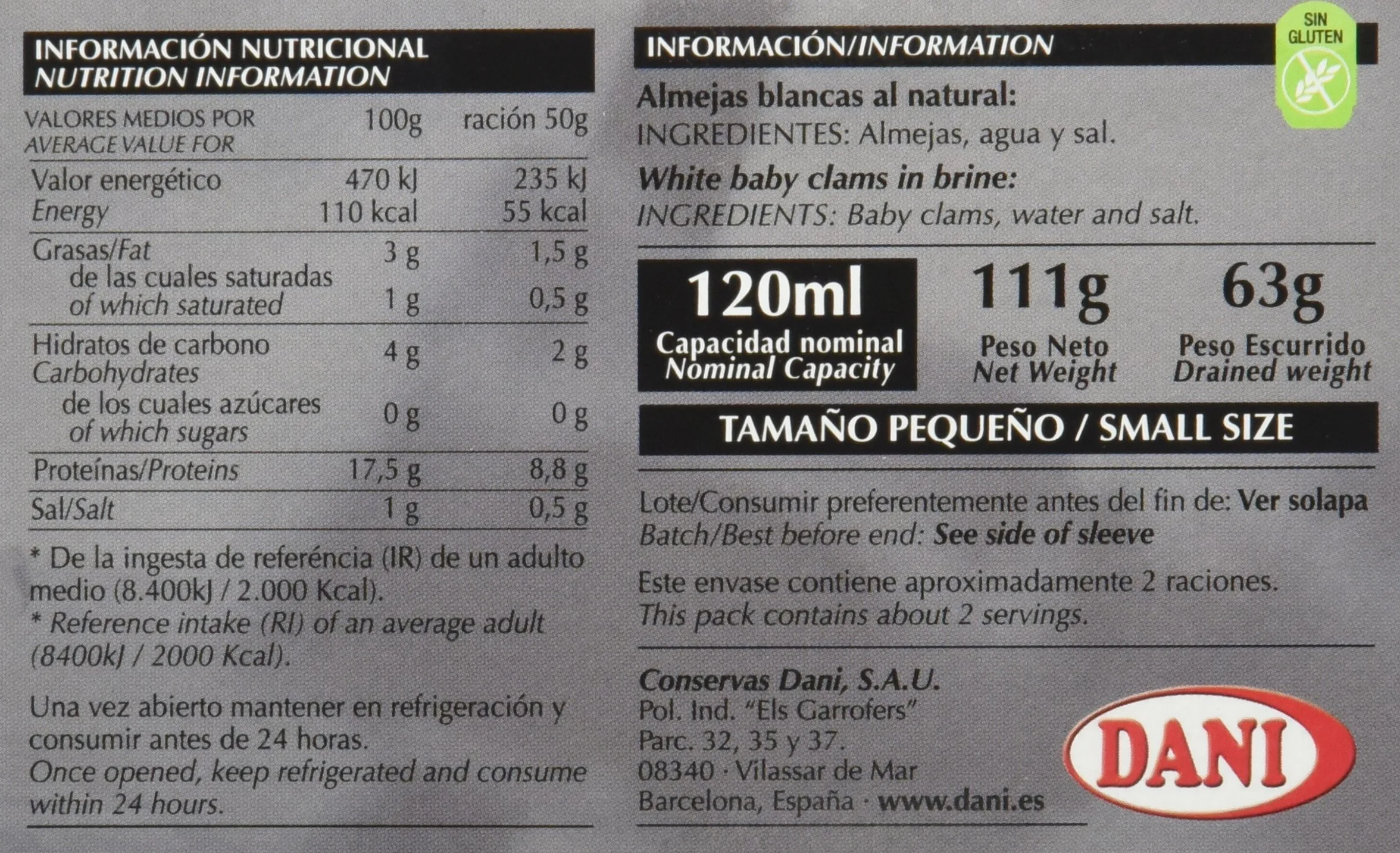Almejas Blancas Al Natural 63 g Pack de 24