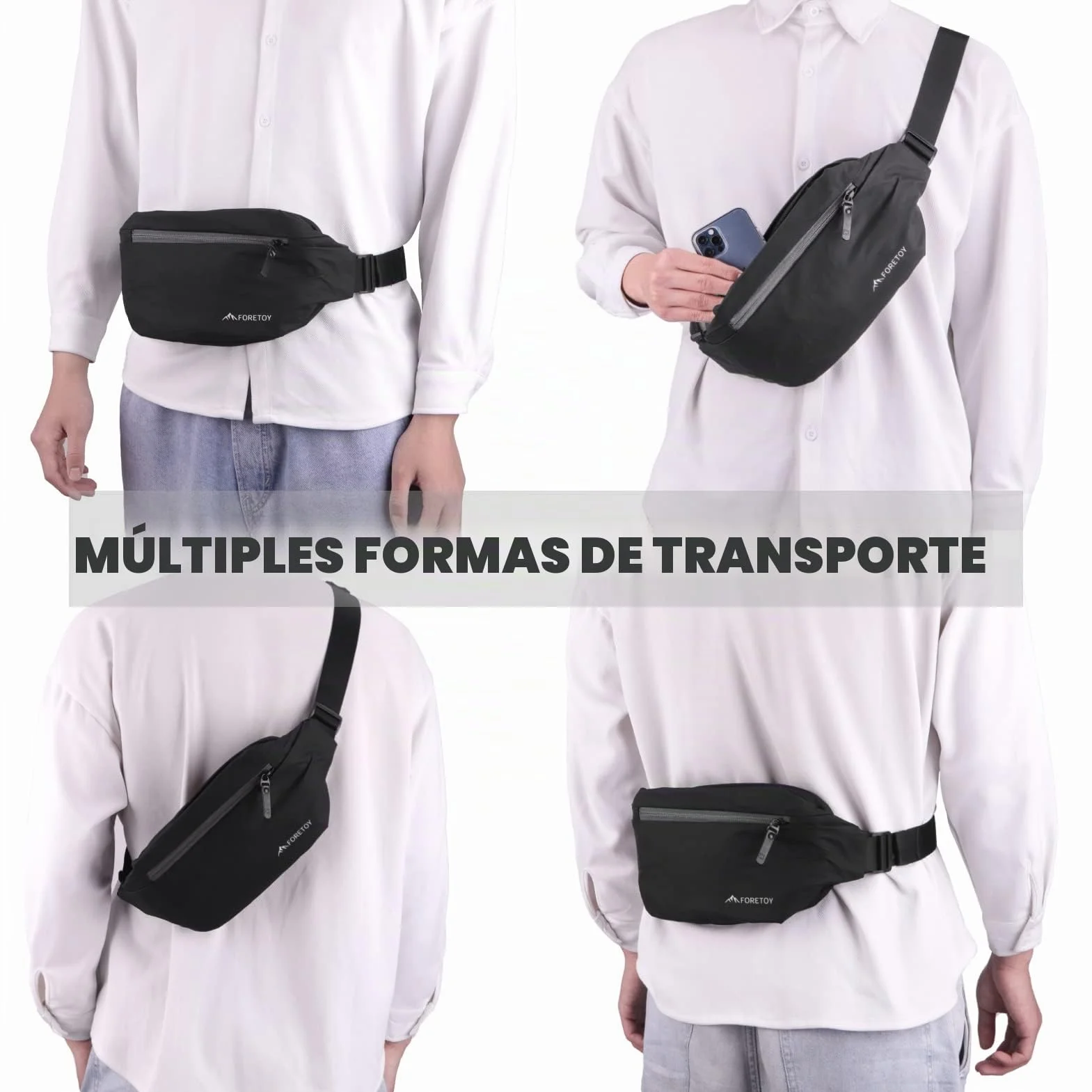 FORETOY Riñonera Impermeable Deportiva 4 Bolsillos con Botella para Running Marcha Bici