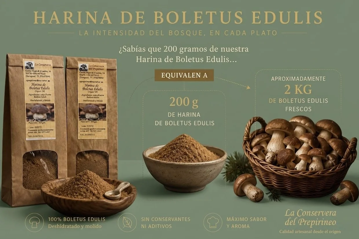 Boletus Edulis en Polvo (200grs.) - Setas Silvestres Deshidratadas. Harina de Boletus Gourmet para Mejorar tus Patos, Salsas, Cremas, Risottos. Producto Gourmet Sin Conservantes 100% Boletus.