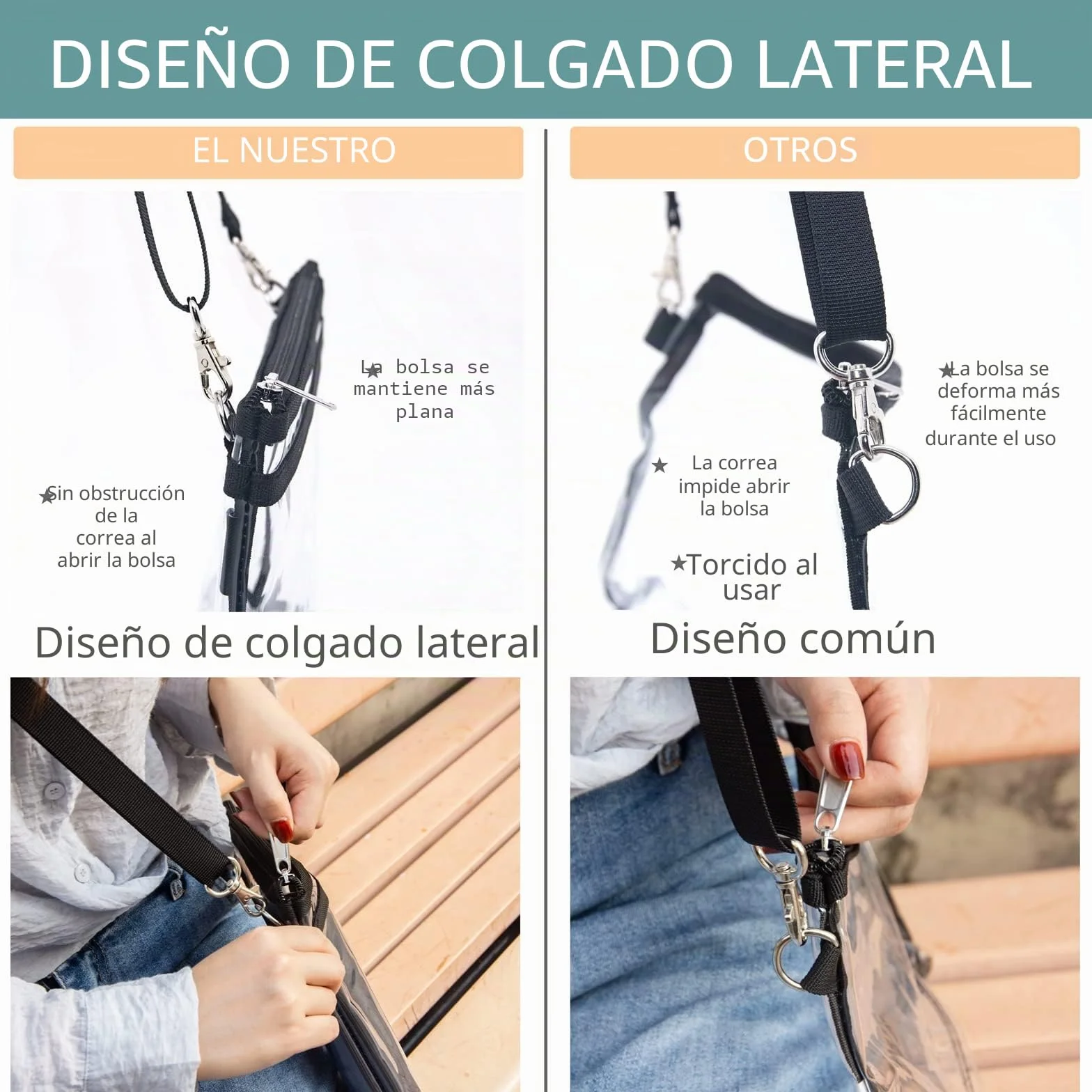 Bolsa cruzada transparente de PVC para estadio, bolso de hombro ajustable para deportes y viajes