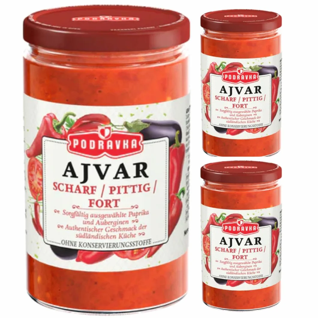 Ajvar vidrio salsa de verduras 690 g x 3 piezas