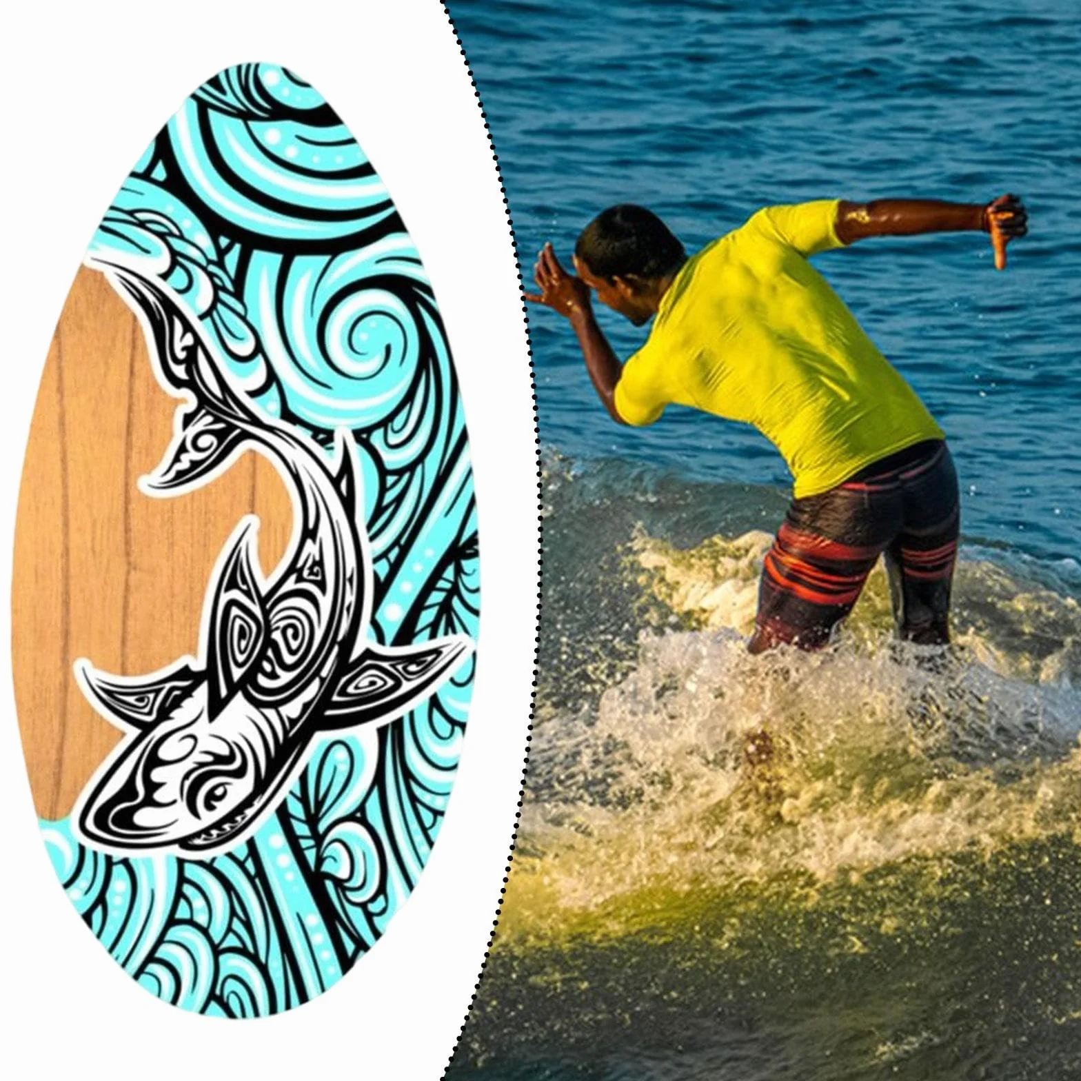 Amagogo Tabla de Skimboard de Madera para Playa, Arena, Aguas Poco Profundas, Tabla de Surf Pequeña