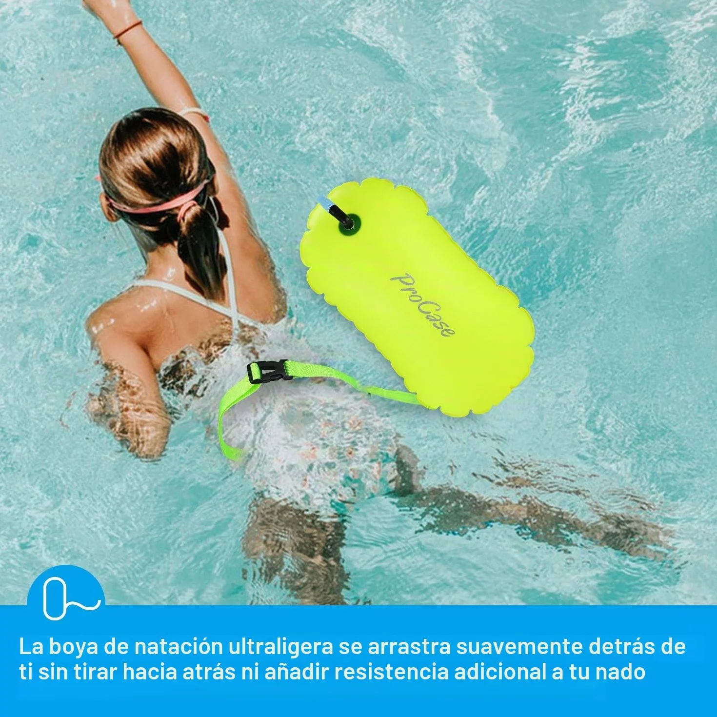 ProCase Boya Natación Aguas Abiertas Flotadora Color Llamativo Cinturón Ajustable Nadador Triatleta Kayakista Buceador Entrenamiento Segura
