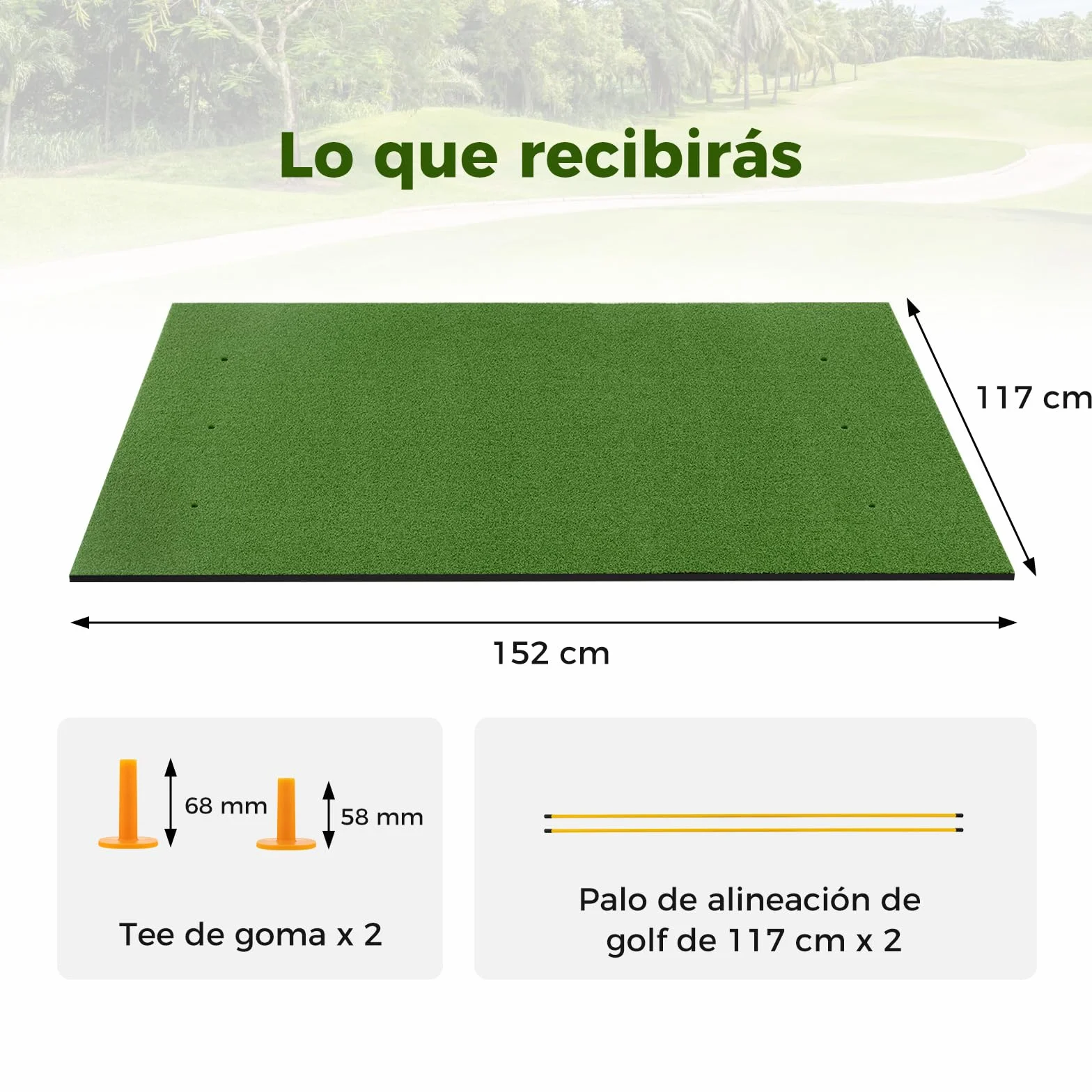 COSTWAY Tapete de Golf 3 en 1, Alfombrilla de Césped Sintético 20/25mm, 2 Tees y 2 Palos de Alineación
