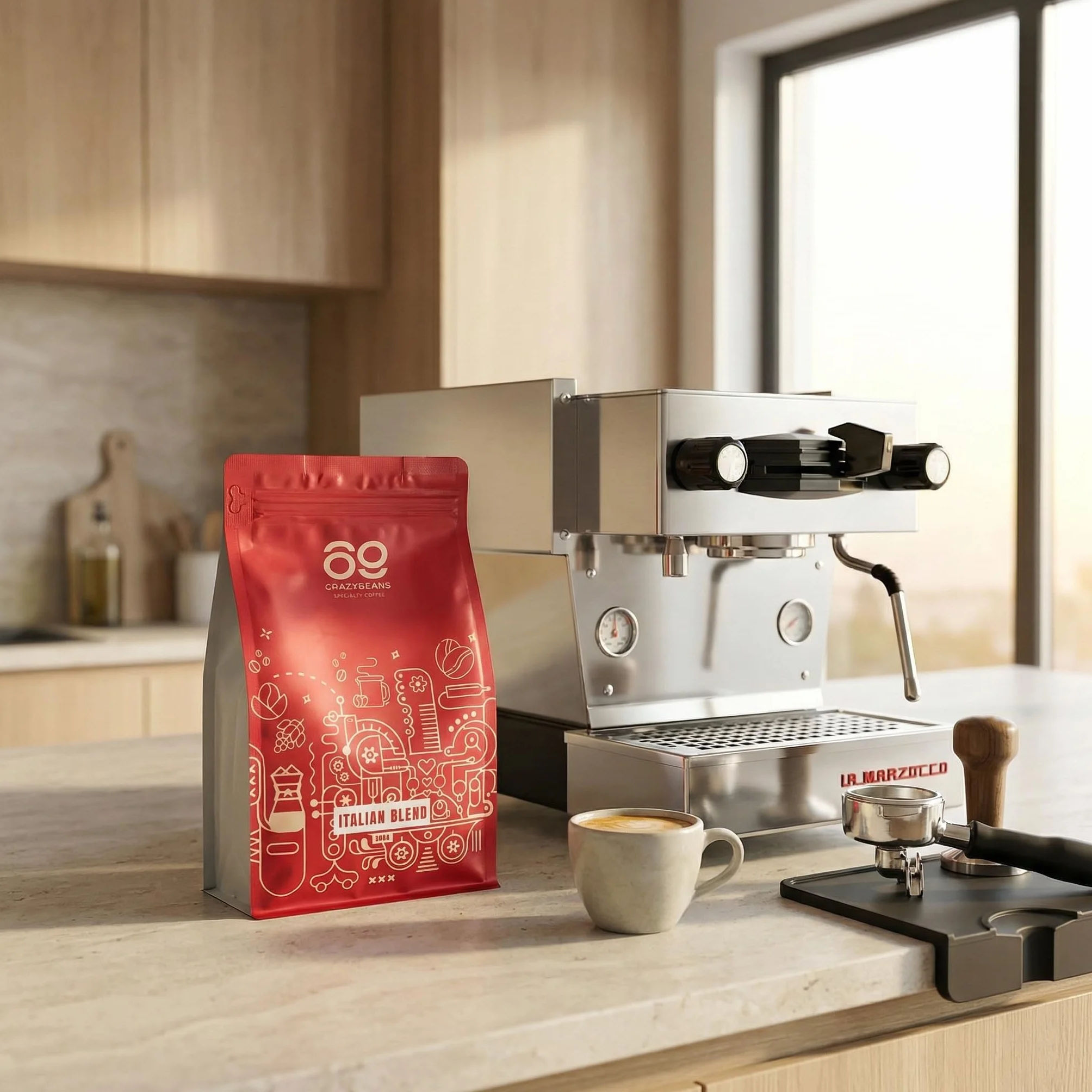 Cafe de Especialidad en grano Italian Blend | 80% Arábica / 20% Robusta | Colombia & India | Perfil Intenso con Notas de Chocolate Negro, Especias y Malta Tostada | Specialty coffee | 500g