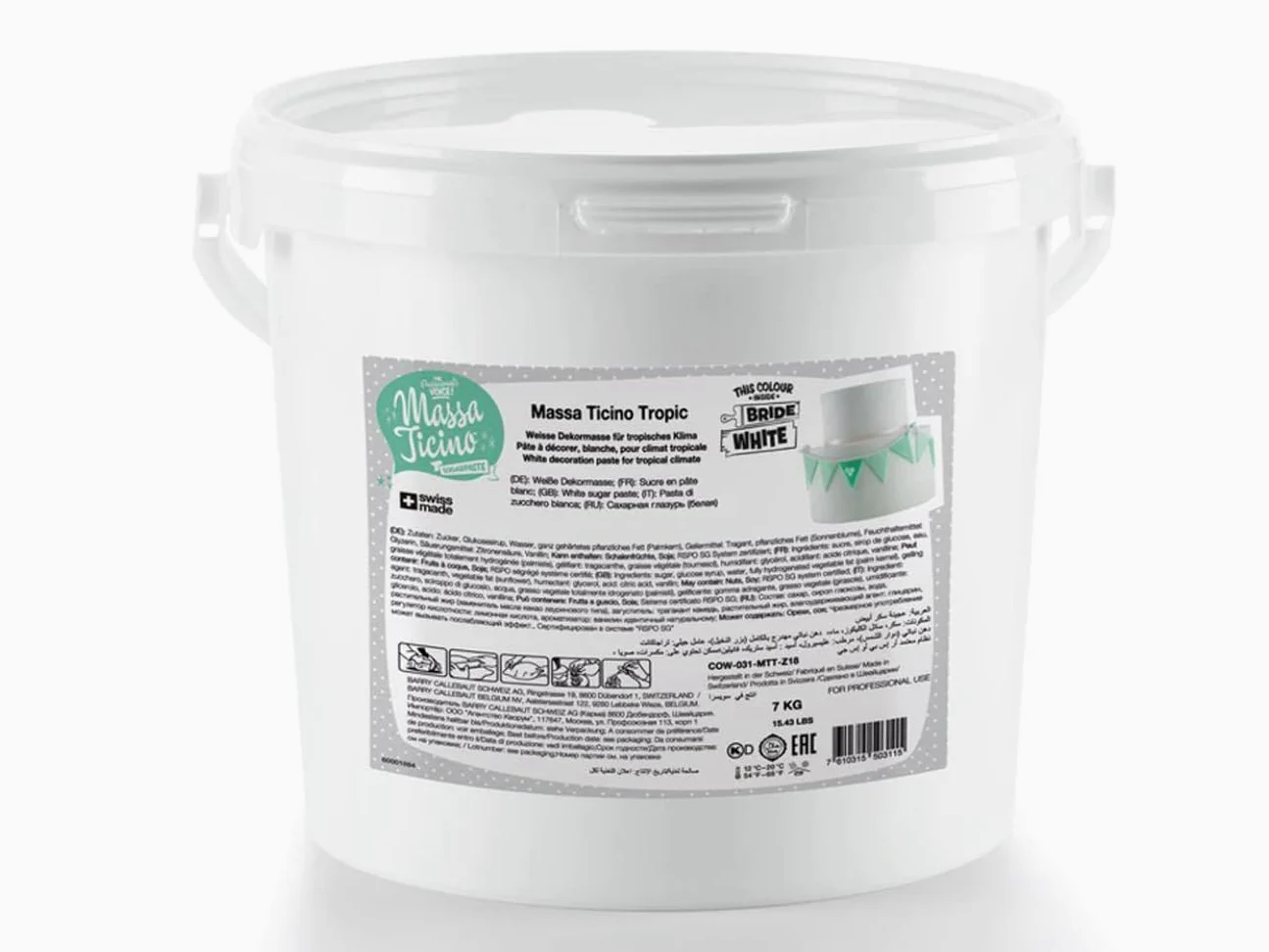 Massa Ticino Carma Tropic - Fondente enrollable (1 x 7 kg), color blanco