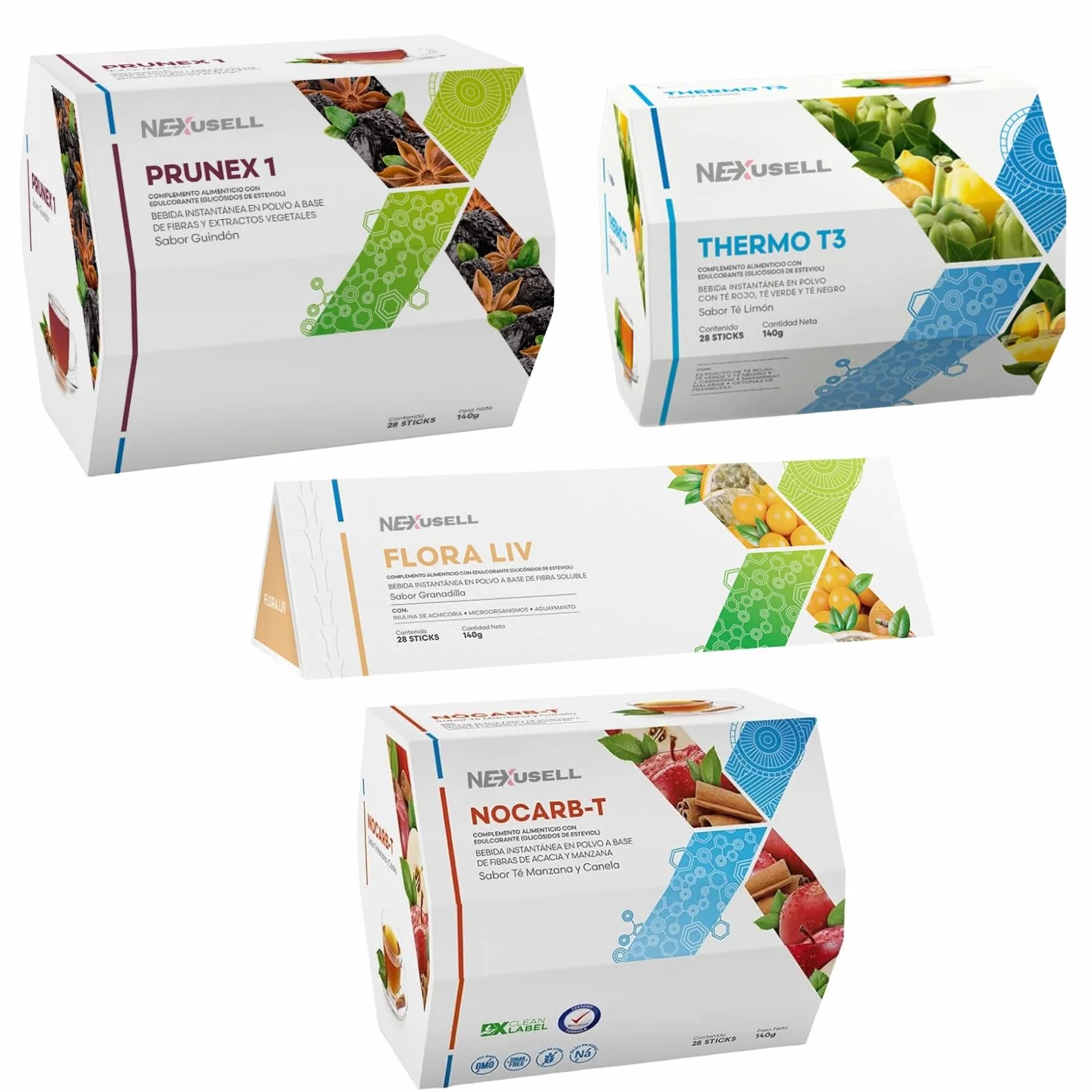 PACK De Té de Prunex + Thermo T3 + Nocarb + Flora Liv + Caja Sorpresa + Termo | 5 cajas de 28 Sobres de 5gr C/U | Apoyo Digestivo, Energía y Control Metabólico Detox y Bienestar