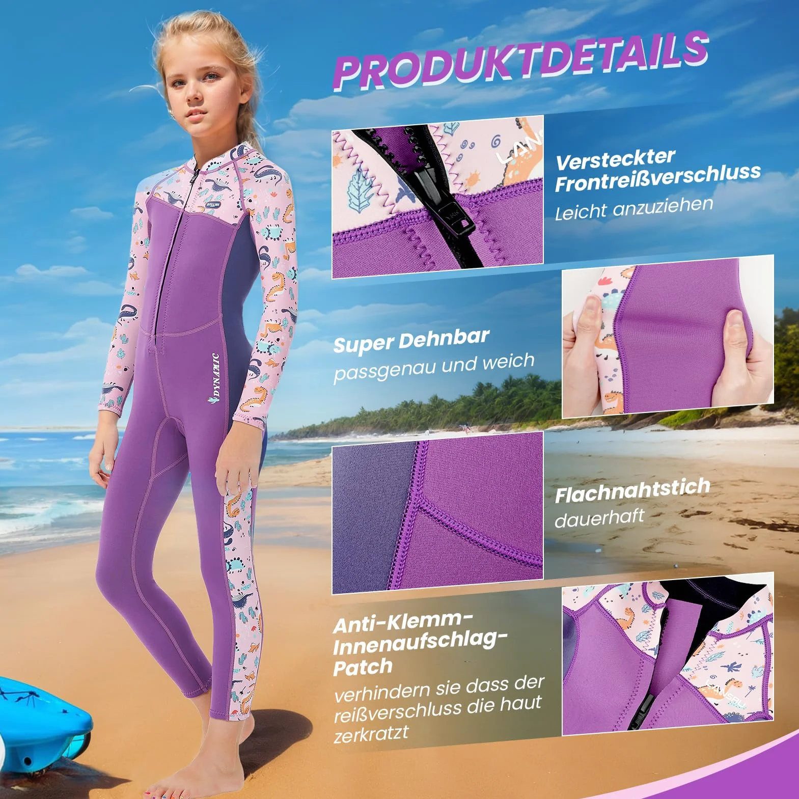 Traje de neopreno infantil 3 mm manga larga cremallera trasera para niños niñas nadar bucear surf