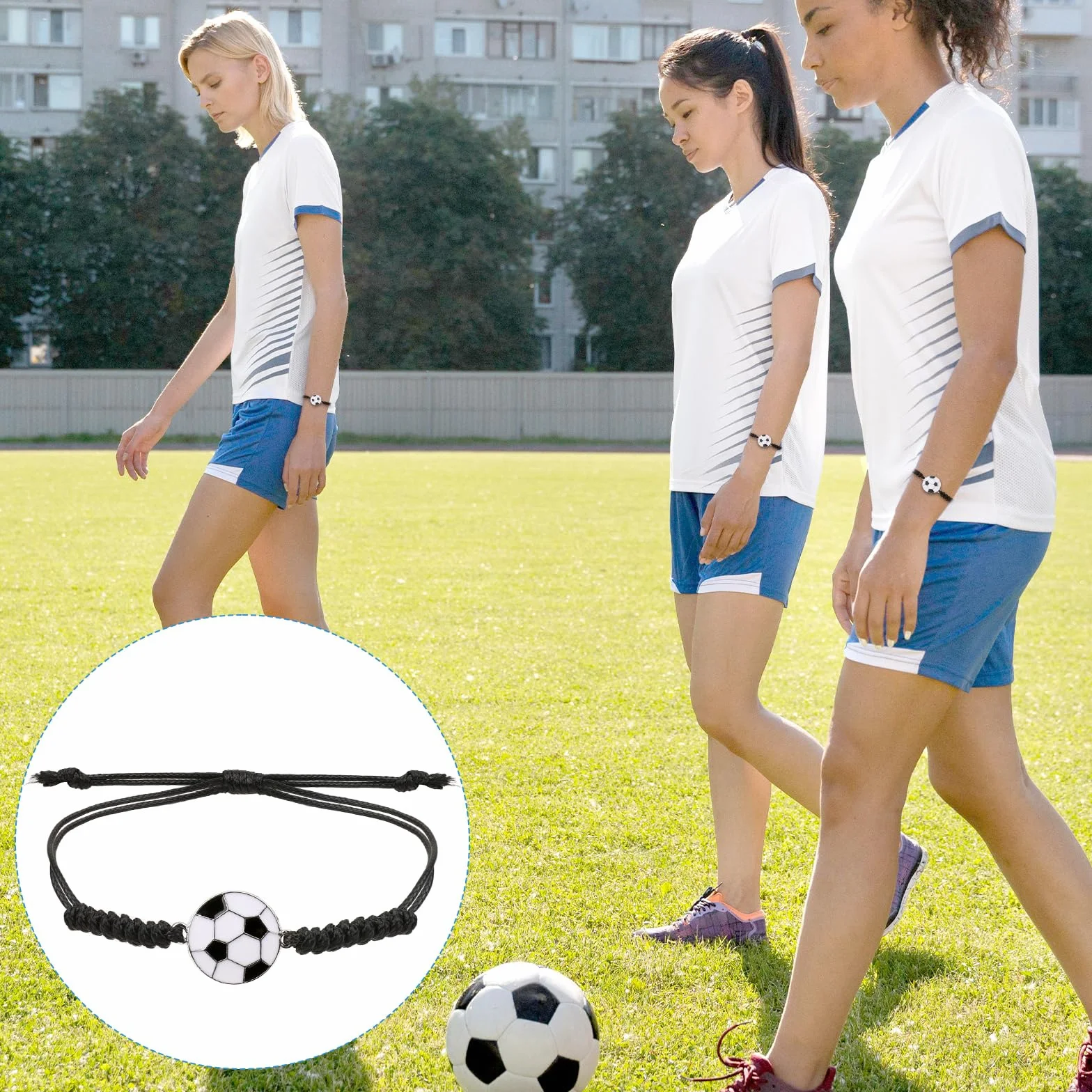 Pulseras de la amistad ajustables para niños, pulsera de fútbol tejida, nailon metal, 16-24 cm